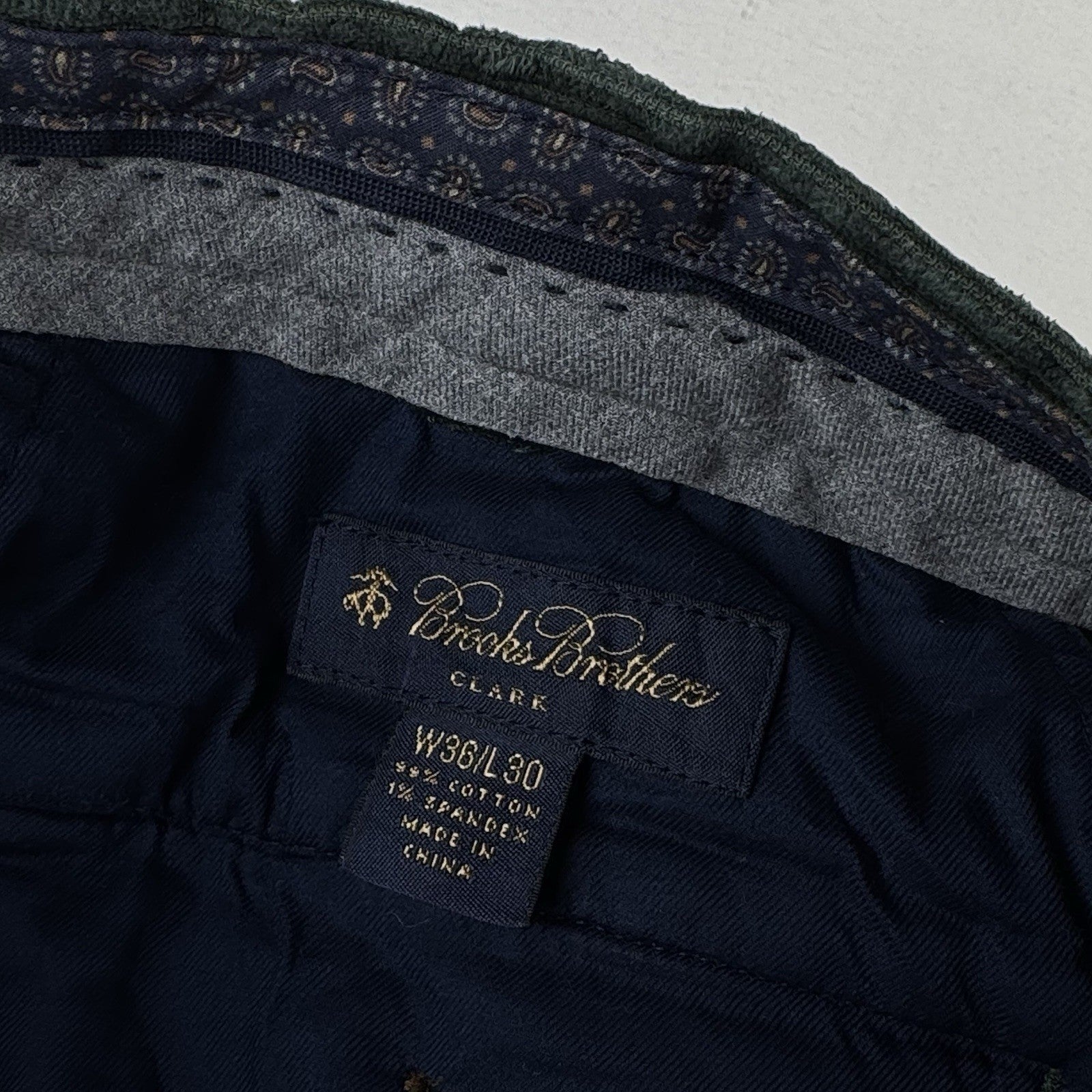 Brooks Brothers Clark Corduroy Green Pants Men’s Fits 36x27 Flat Front Stretch