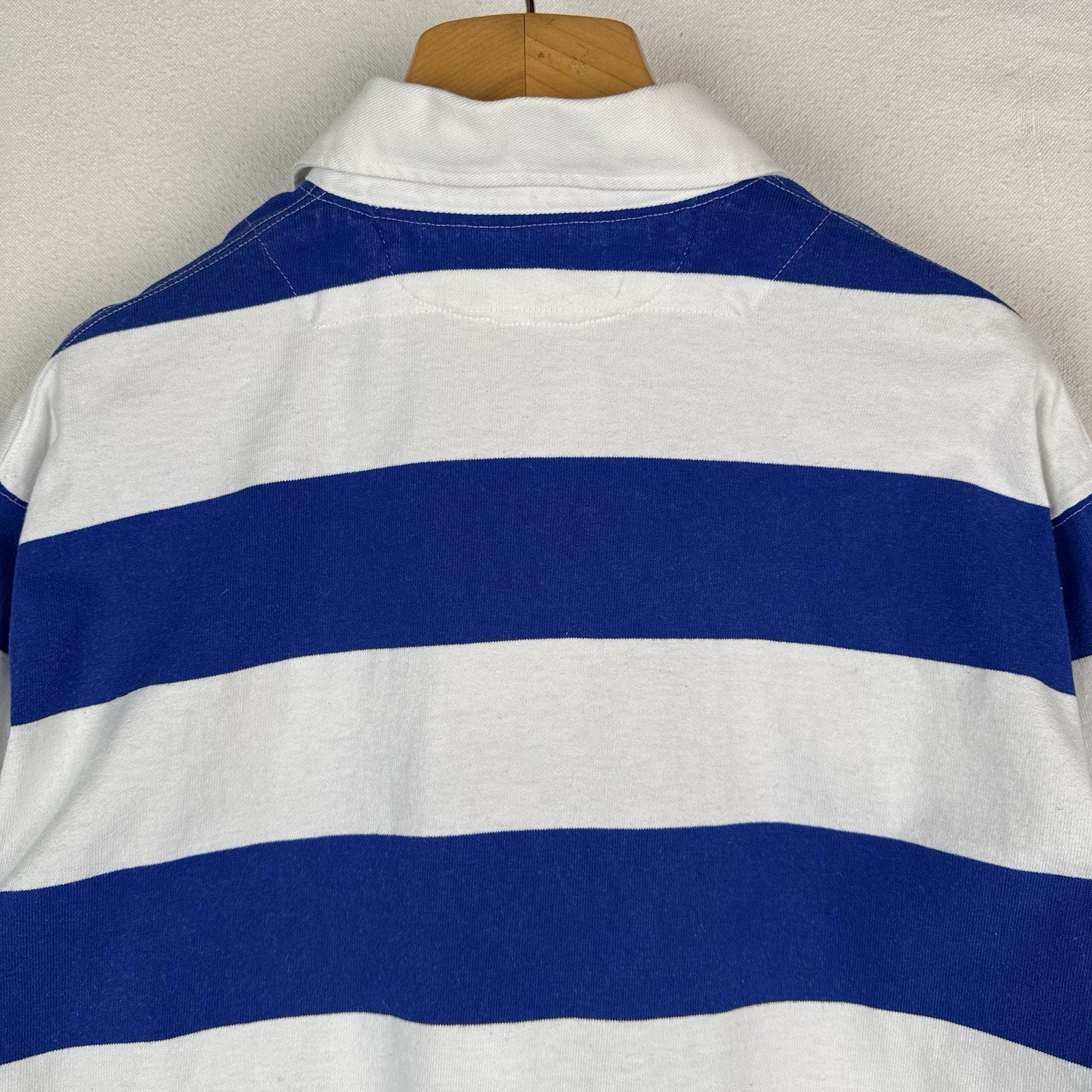90’s Vintage Polo Ralph Lauren Rugby Shirt Mens Large Blue White Striped *Read