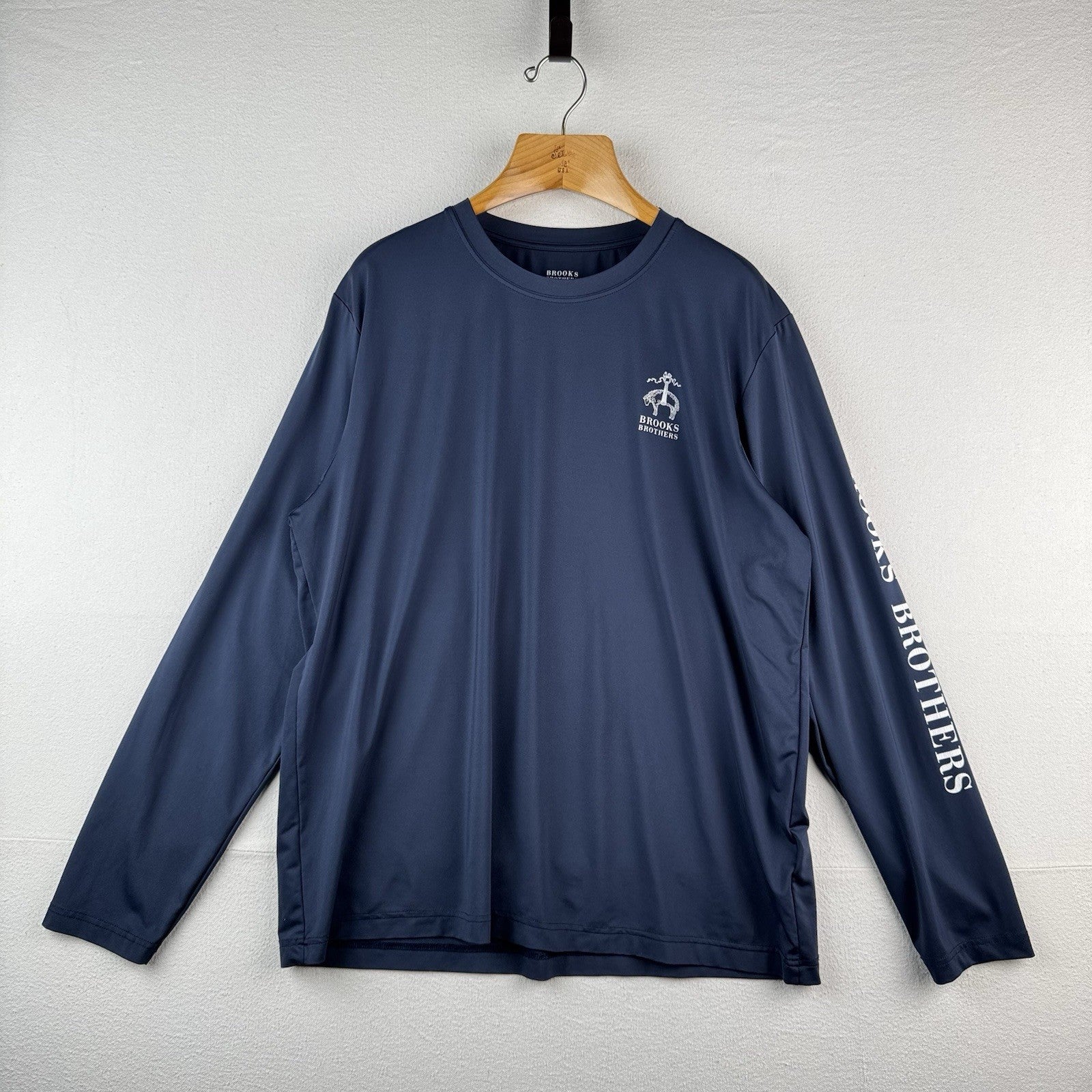 Brooks Brothers Mens Navy Blue Performance Long  Sleeve T-Shirt XL Stretch