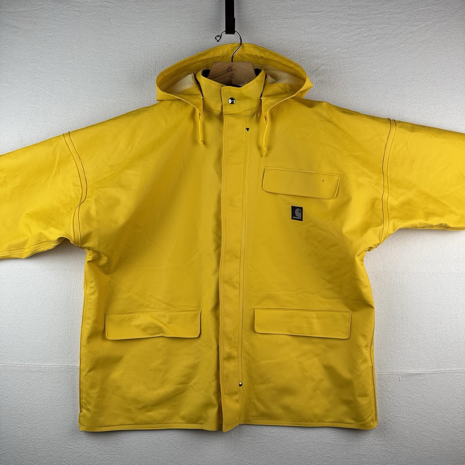 Vintage Carhartt Waterproof Surrey Yellow Rain Jacket Men’s Large PVC Snap Hood