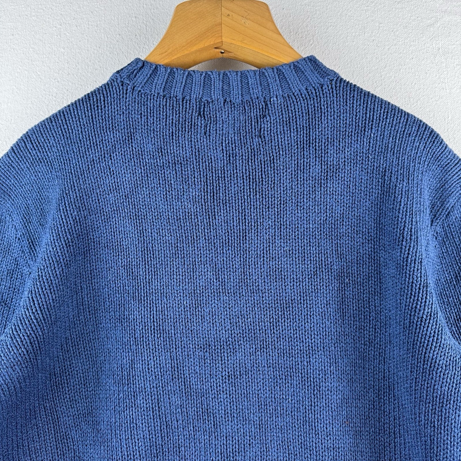 90’s Vintage Polo Ralph Lauren Sweater Men XL Blue Chunky Knit Crew Yellow Pony