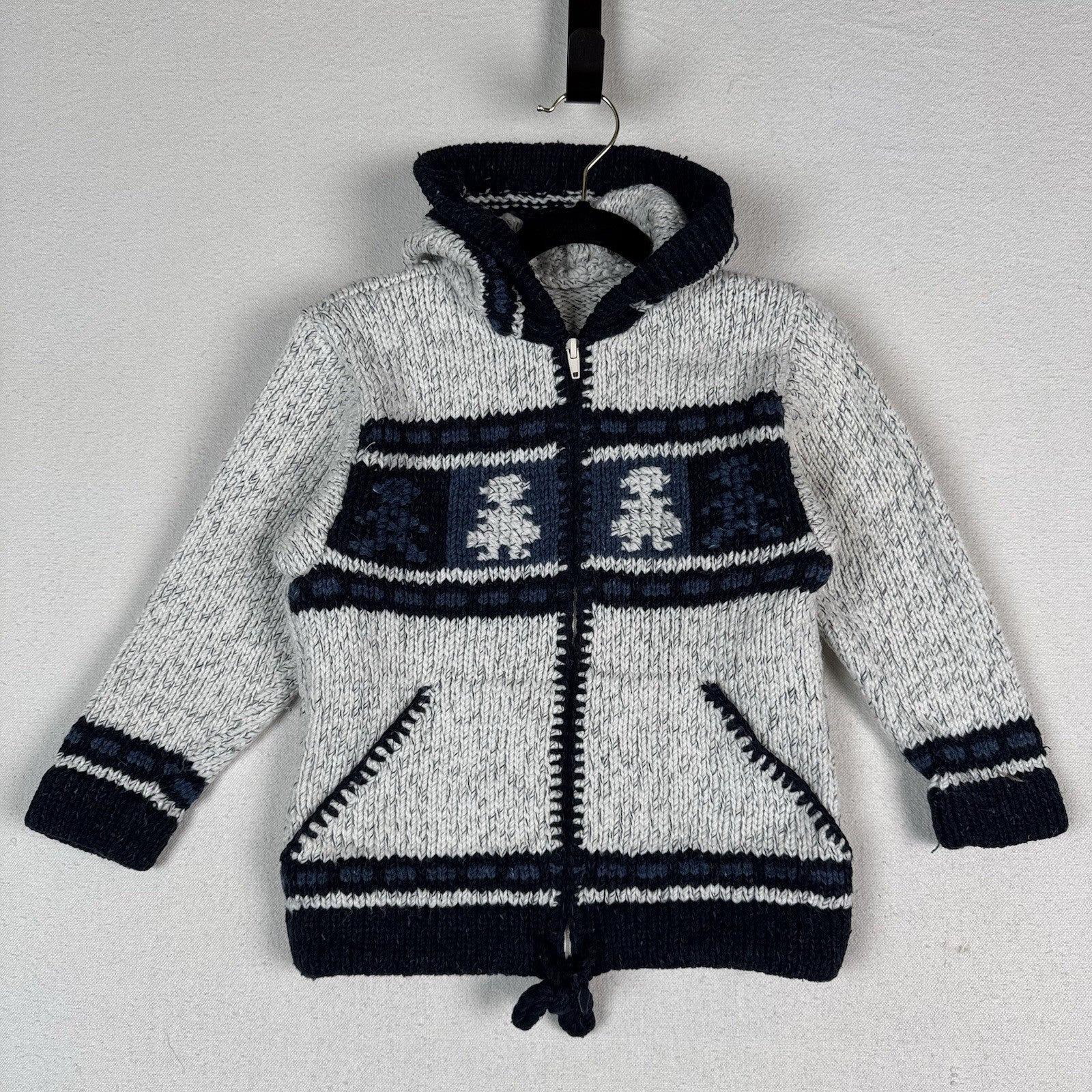 Naco Kids Knitted Wool Blend Hooded Cardigan Viking Ecru 5T Gray Black Blue Zip