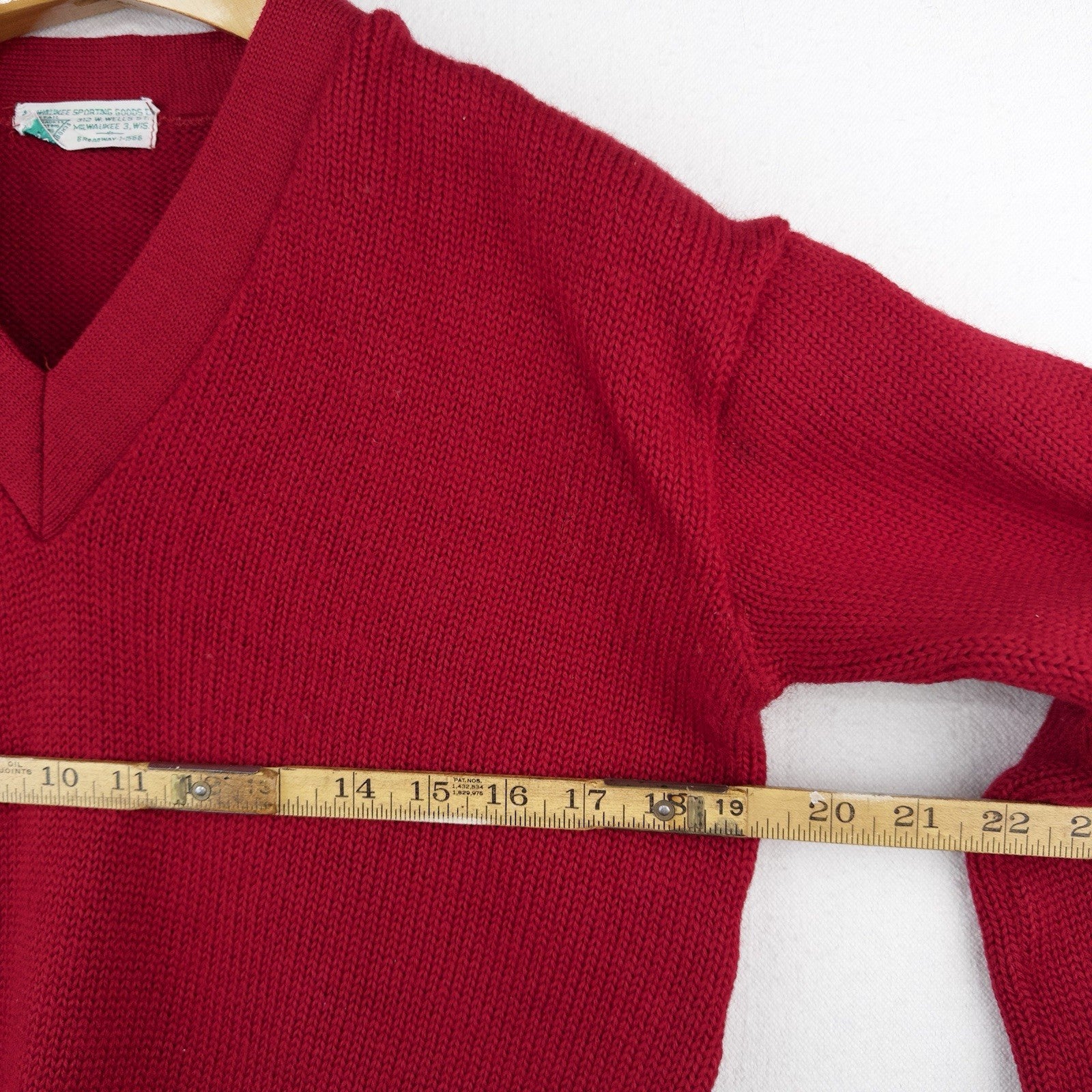 40’s Vintage Milwaukee Sporting Goods Wool V Neck Sweater Red 38