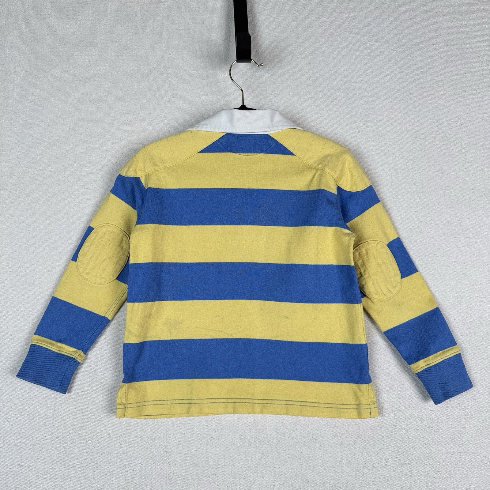 Polo Ralph Lauren Size 5 Rugby Blue Yellow Stripe Quilted Shoulder Elbows *Read