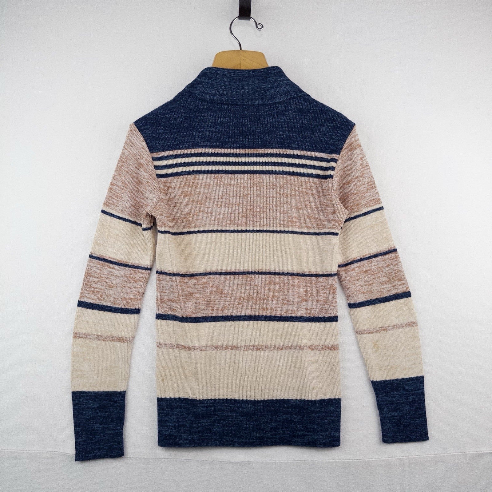 70’s Vtg Columbiaknit Johnny Collar V Neck Sweater Mens Medium Cream Blue Stripe