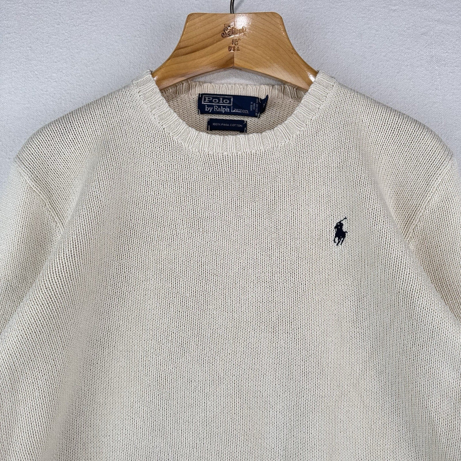 90's Vintage Polo Ralph Lauren Sweater Men's M Cream Beige Pima Cotton Crewneck