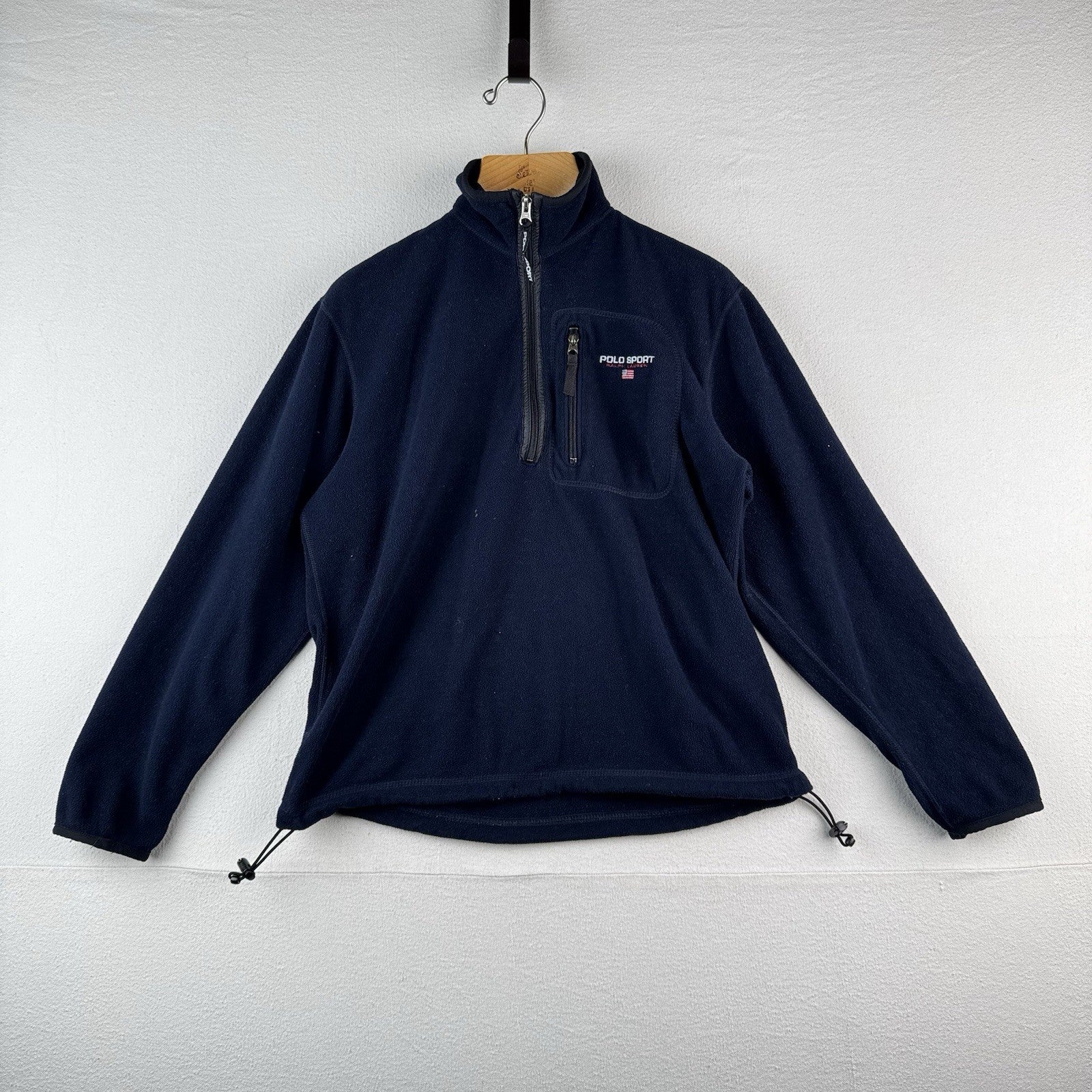 Vtg Polo Sport Ralph Lauren Small Blue Fleece Quarter Zip Cord Hem Pullover