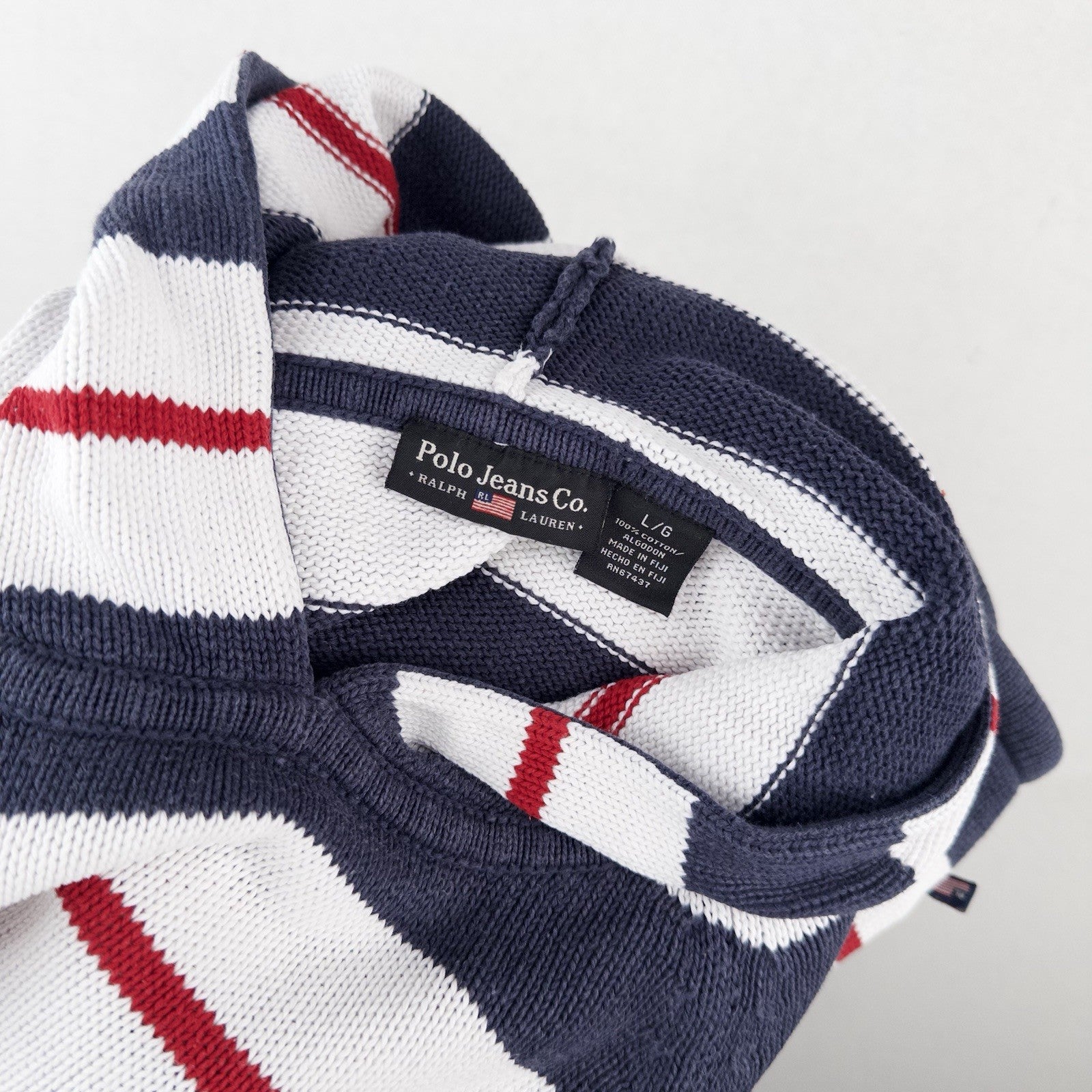 Polo Jeans Co Ralph Lauren Kids Large Naval Striped Knit Hooded Sweater