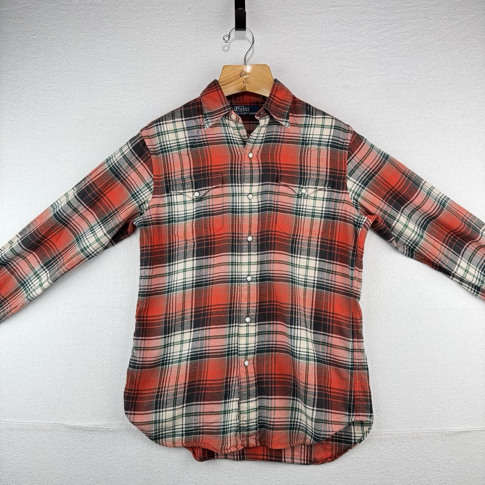 Vtg Polo Ralph Lauren Western Pearl Snap Mens S Brushed Flannel Shirt Plaid