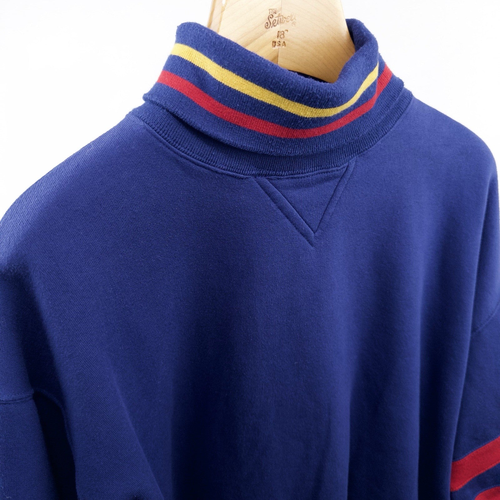 90’s Vintage Turtleneck Sweatshirt Blue Multi Color Block Stripe Shirt Large