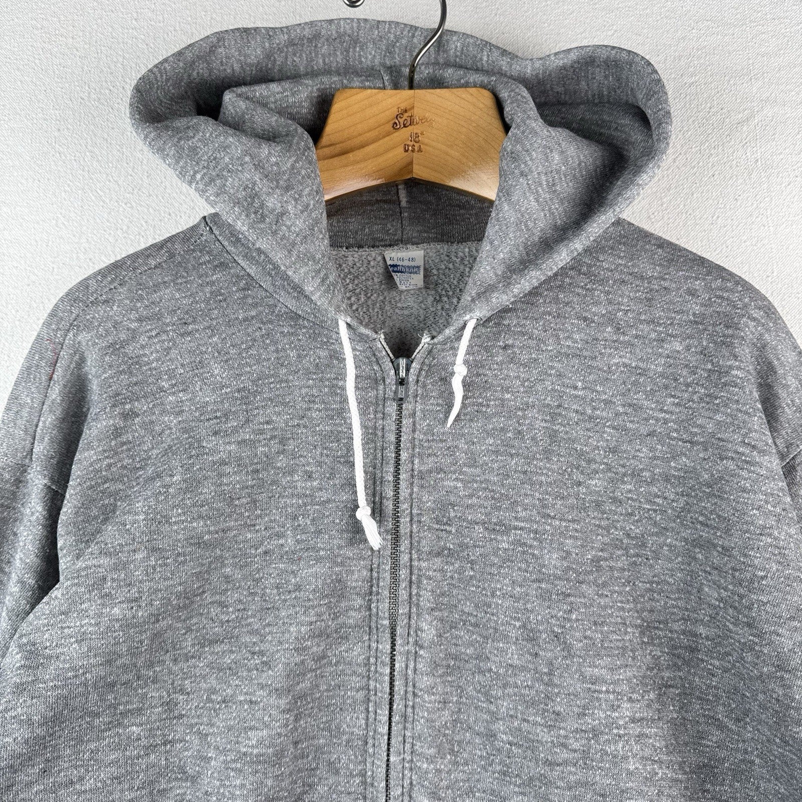 70’s Vintage Heather Gray Mens XL 46-48 Full Zip Hoodie Made In USA *Distressed