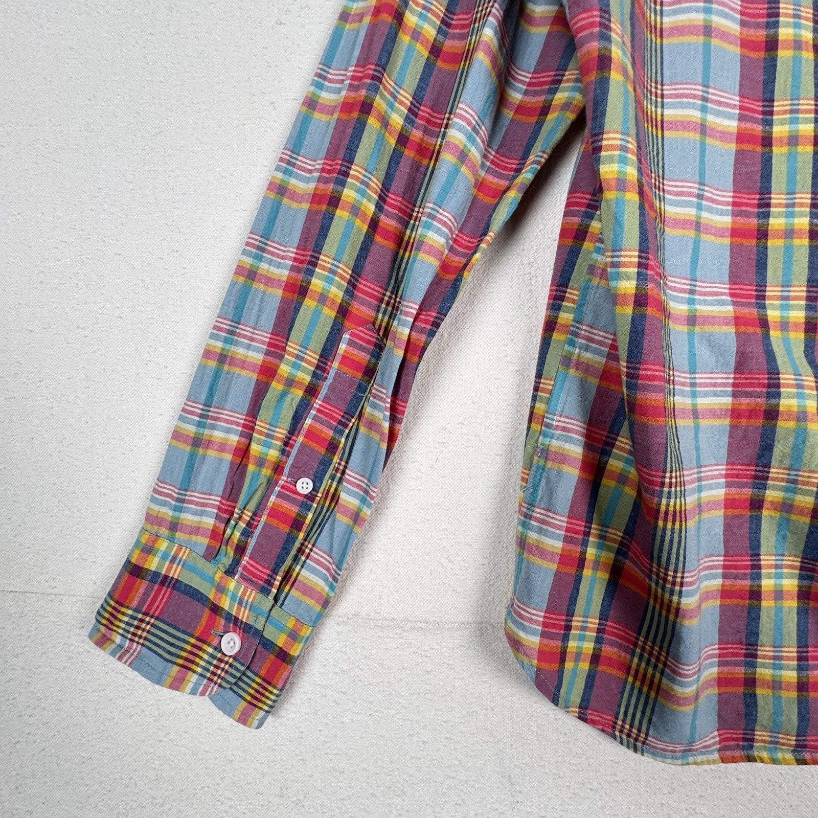 J. Crew Mens Medium Slim Fit Indian Madras Plaid Button Down Shirt Long Sleeve