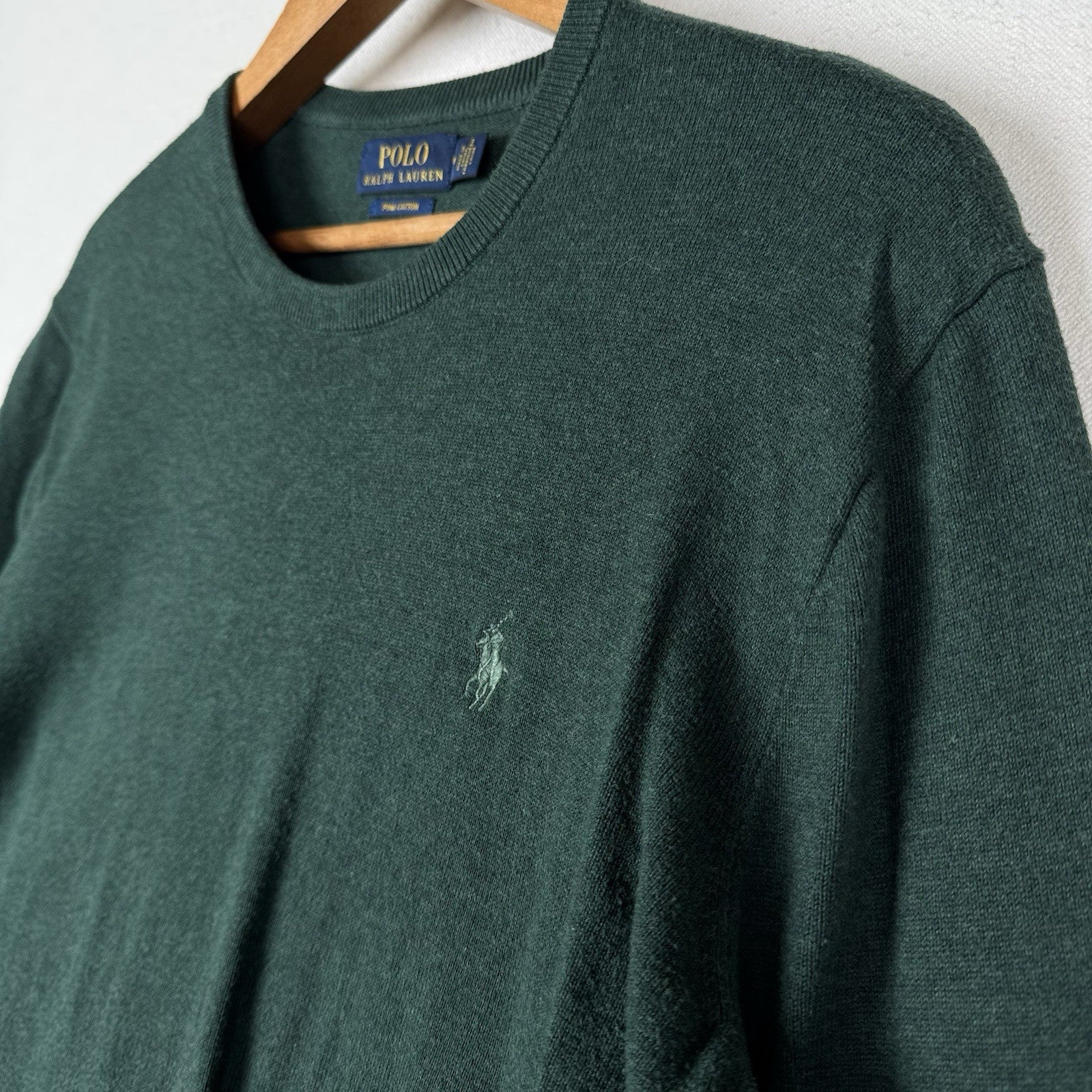 Polo Ralph Lauren Men’s Green Pima Cotton Pullover Sweater Crewneck Medium