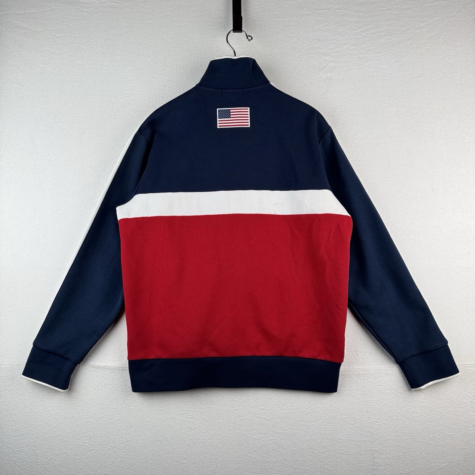 Polo Ralph Lauren Men's L Full Zip Red White Blue USA Flag Track Jacket Big Pony
