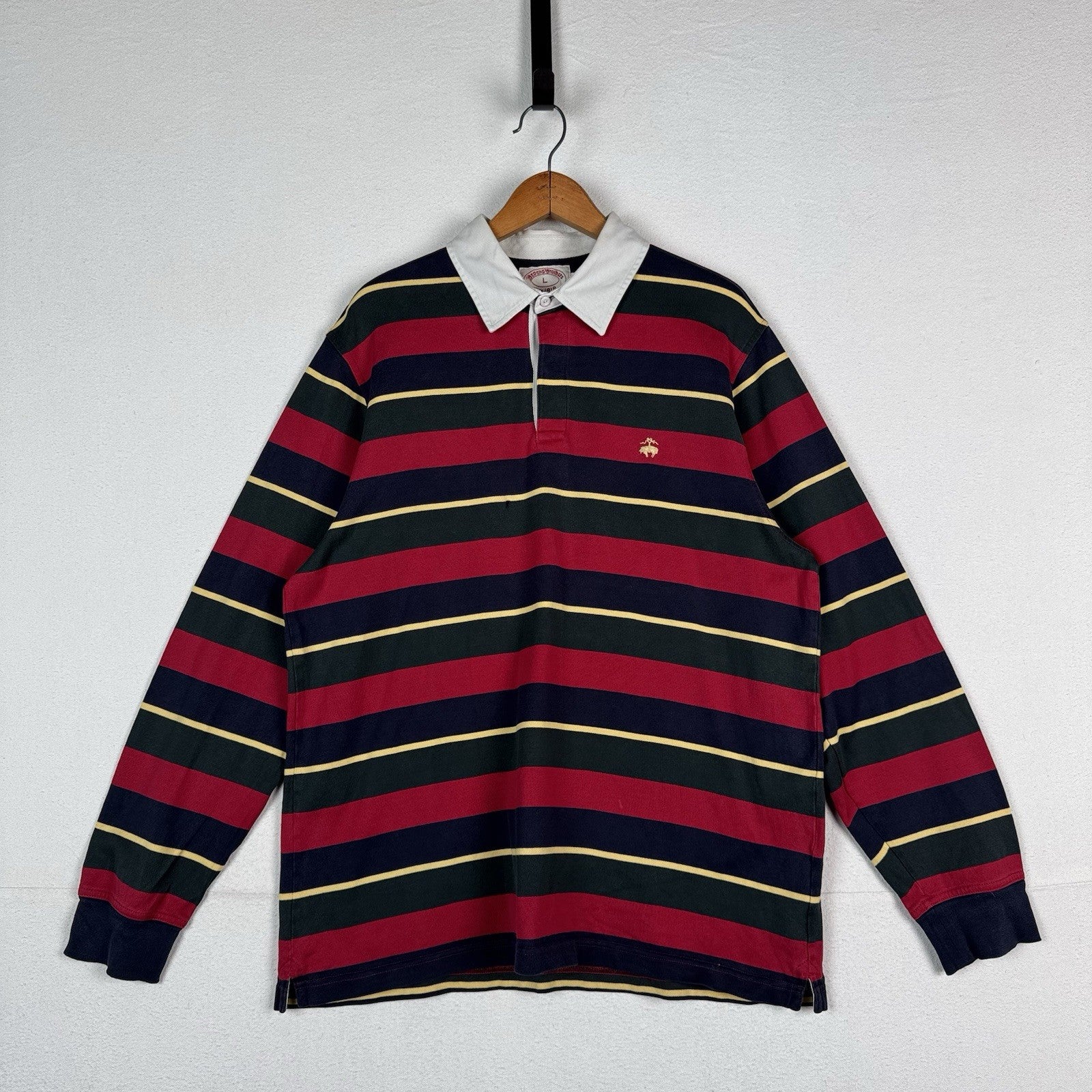 Vintage 90s Brooks Brothers Polo Rugby Striped Red Blue Yellow LS *Distressed
