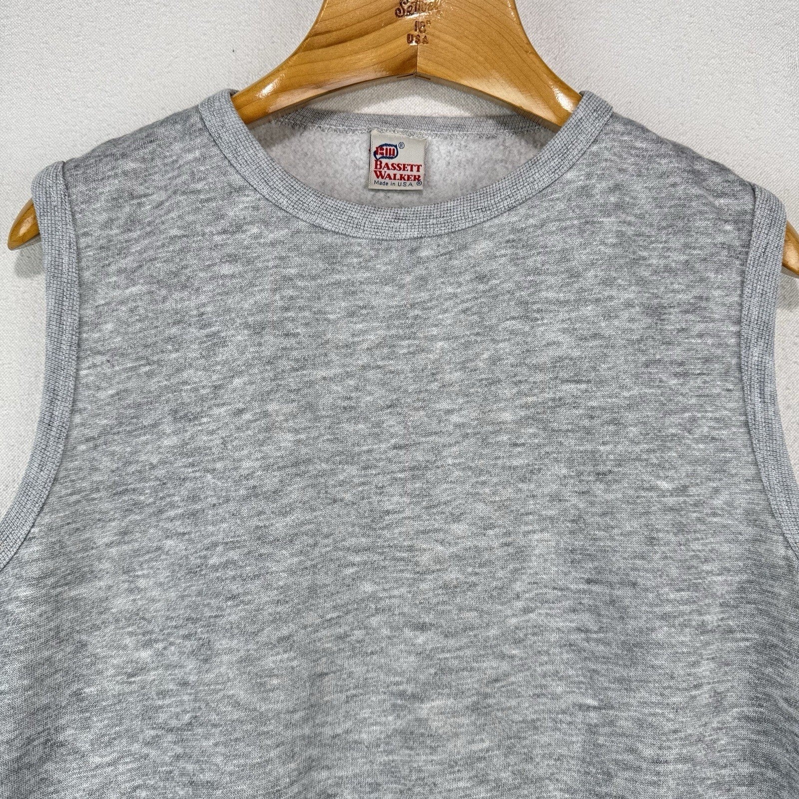 70's Vintage Bassett Walker Large Crewneck Sweatshirt Vest Gray Blue Stripes
