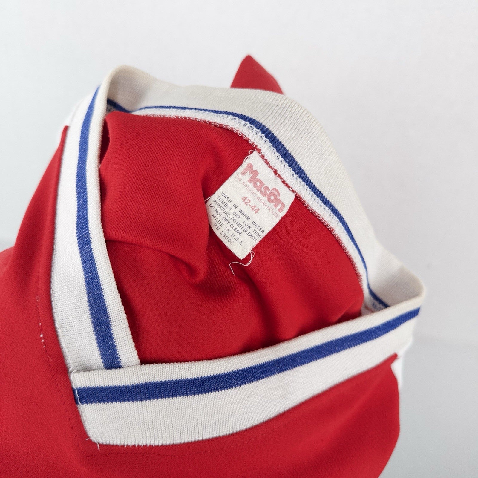 80’s Vtg Mason Ringer V-neck Jersey Men’s 42-44 (L) Red White Blue