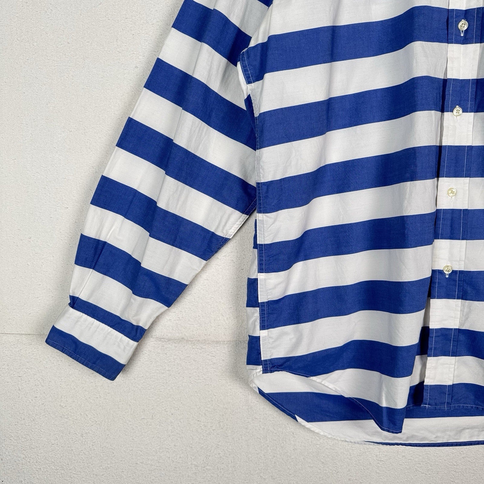 Vintage Tommy Hilfiger Mens M Button Down Shirt Blue White Striped Crest Logo