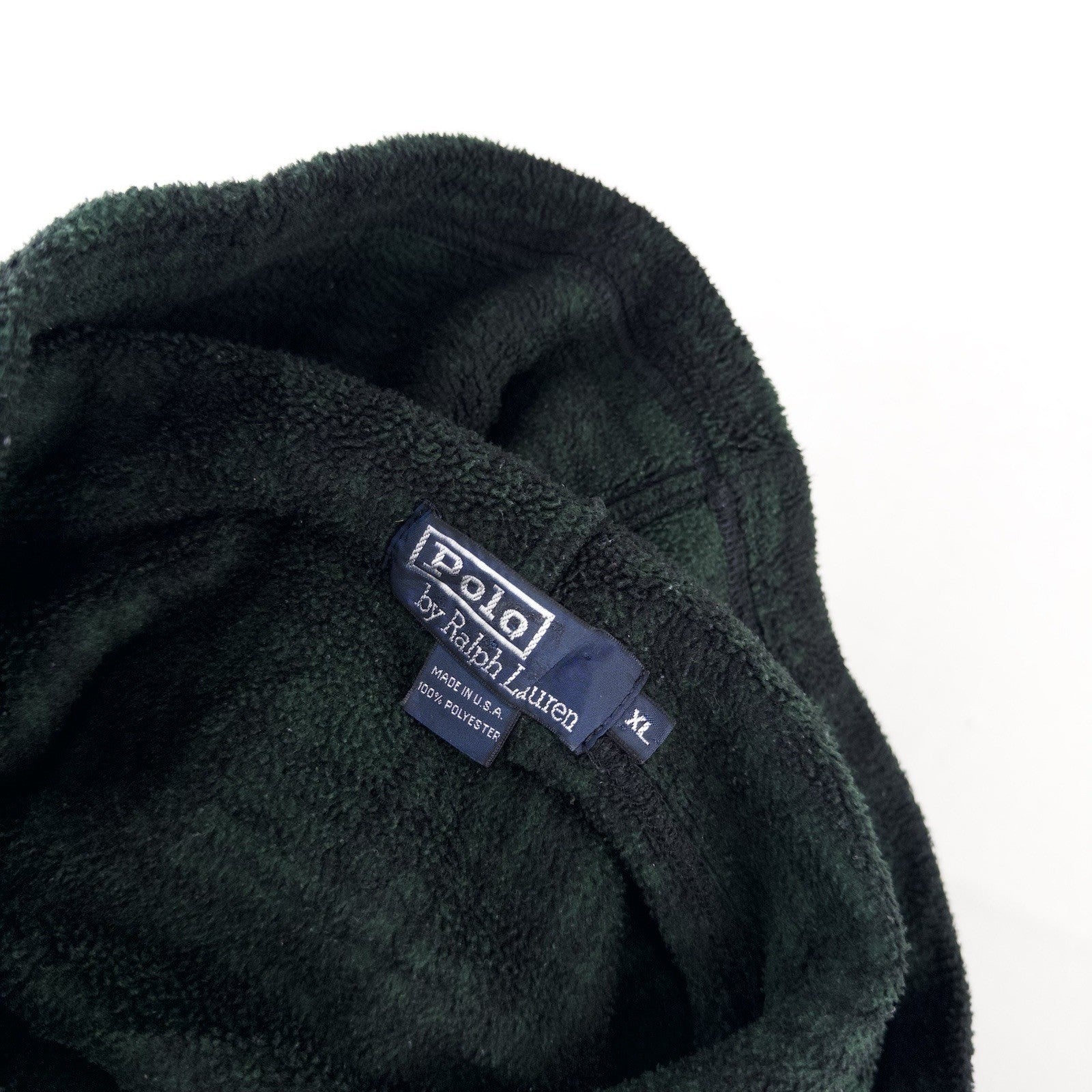 90’s Vtg Polo Ralph Lauren Hoodie Mens XL Green 1/4 Zip Tartan Plaid Fleece USA
