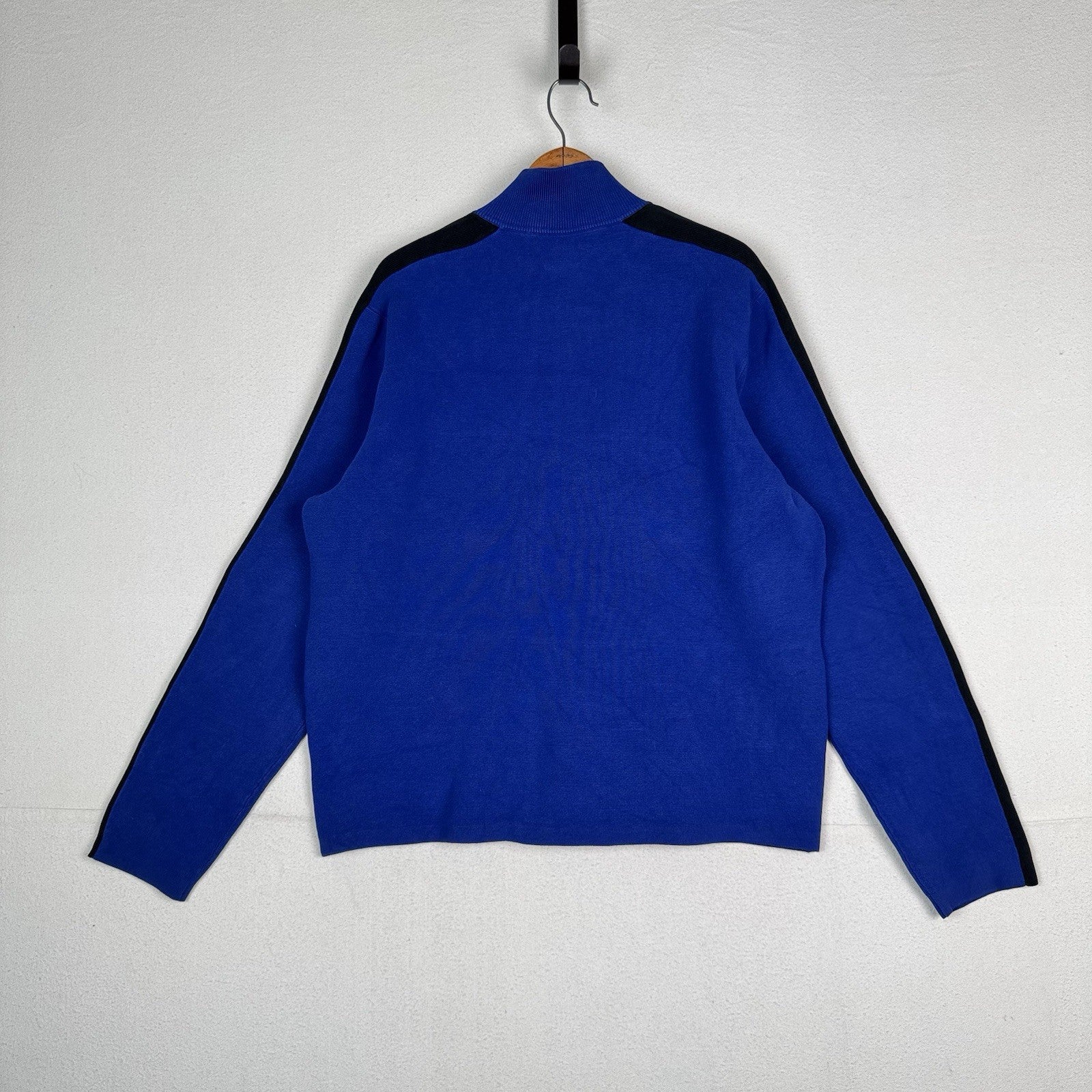 Vintage Polo Ralph Lauren Sweater Mens 2XL Royal Blue Black 1/4 Zip Knit Preppy