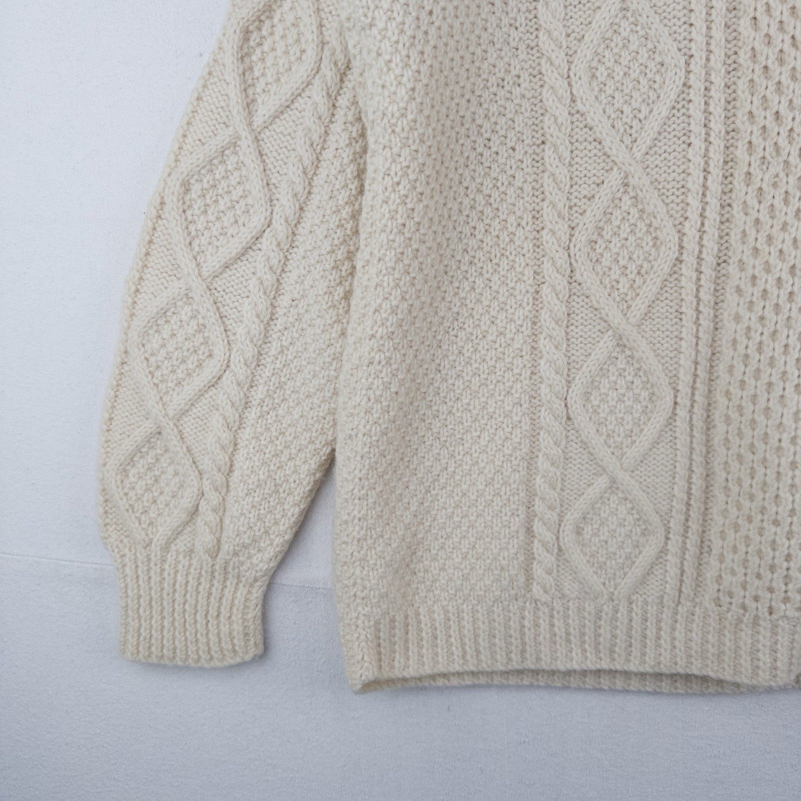 Vintage Handmade Aran Fisherman Cable Knit Wool Sweater Men’s Large (42) Cream