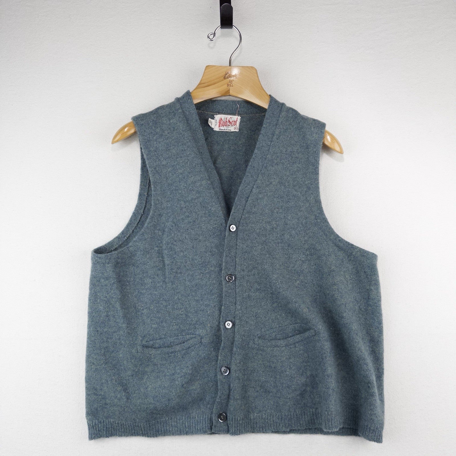 60’s Vintage Rob Scot Men’s XL 100% Lambswool Sweater Vest Blue Green
