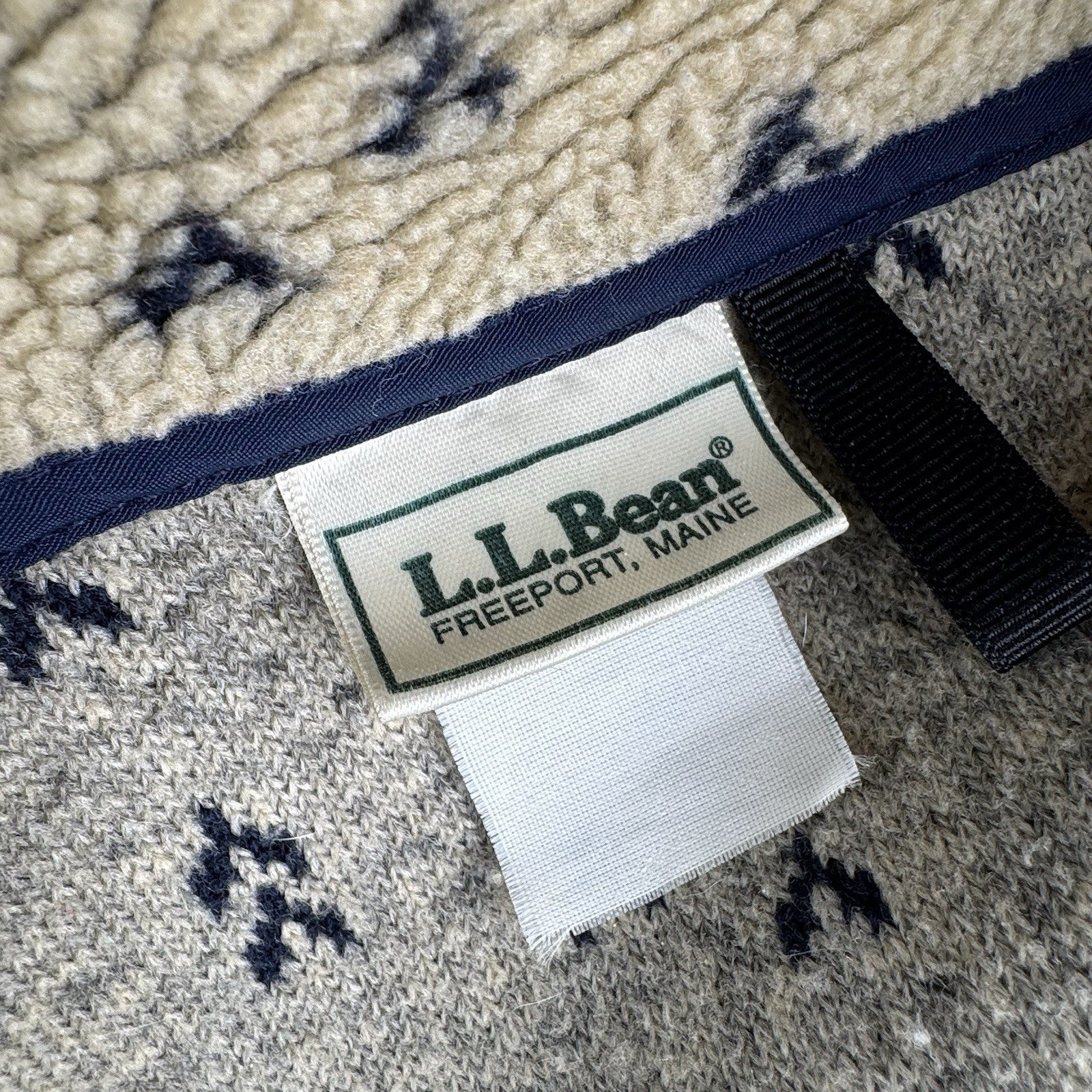 80's Vtg L.L. Bean Tan Beige Birdseye Fleece Sherpa Jacket Size M Deep Pile Boxy