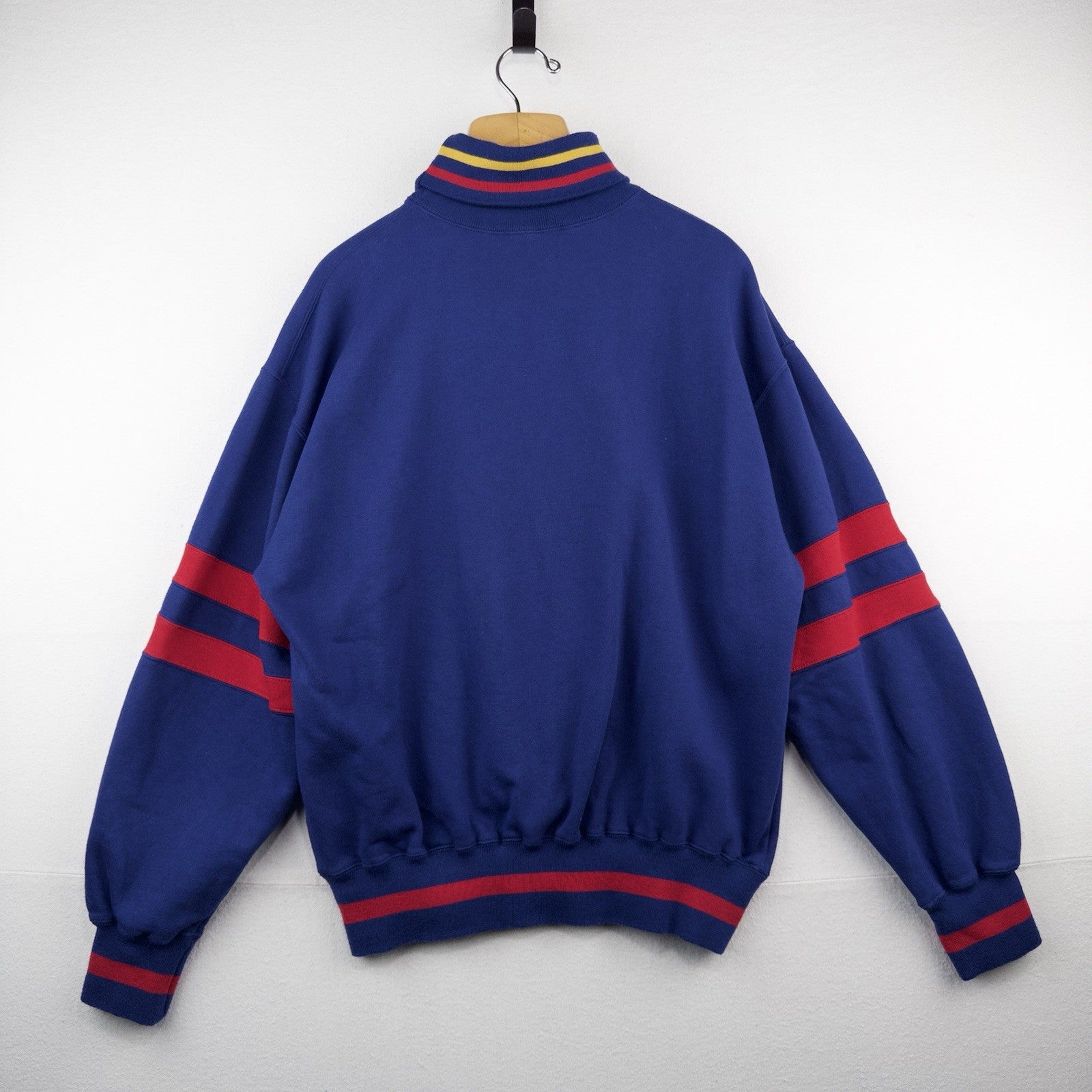 90’s Vintage Turtleneck Sweatshirt Blue Multi Color Block Stripe Shirt Large