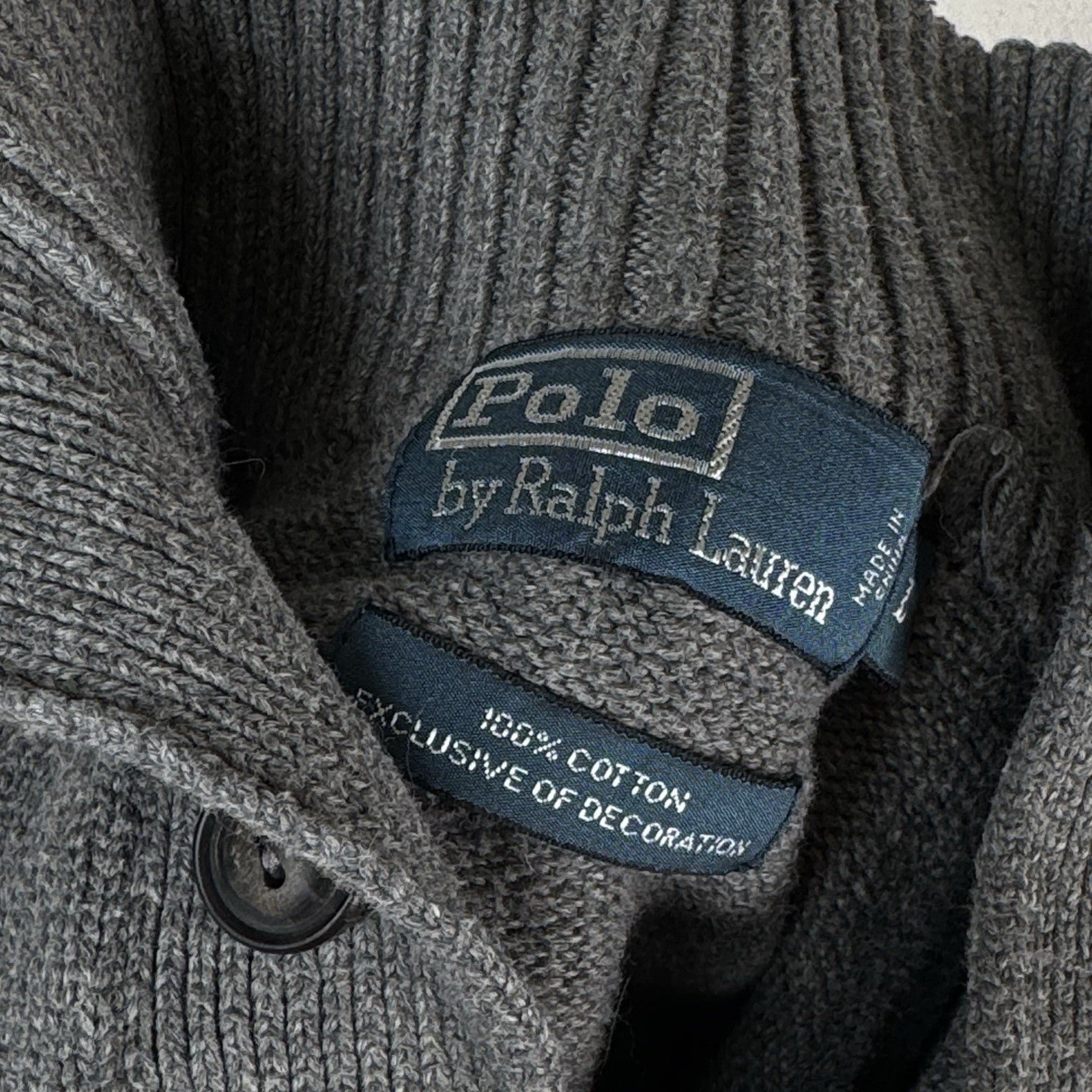 Vintage Polo Ralph Lauren 1/4 Button Neck Sweater Men’s L Gray Cotton Pullover