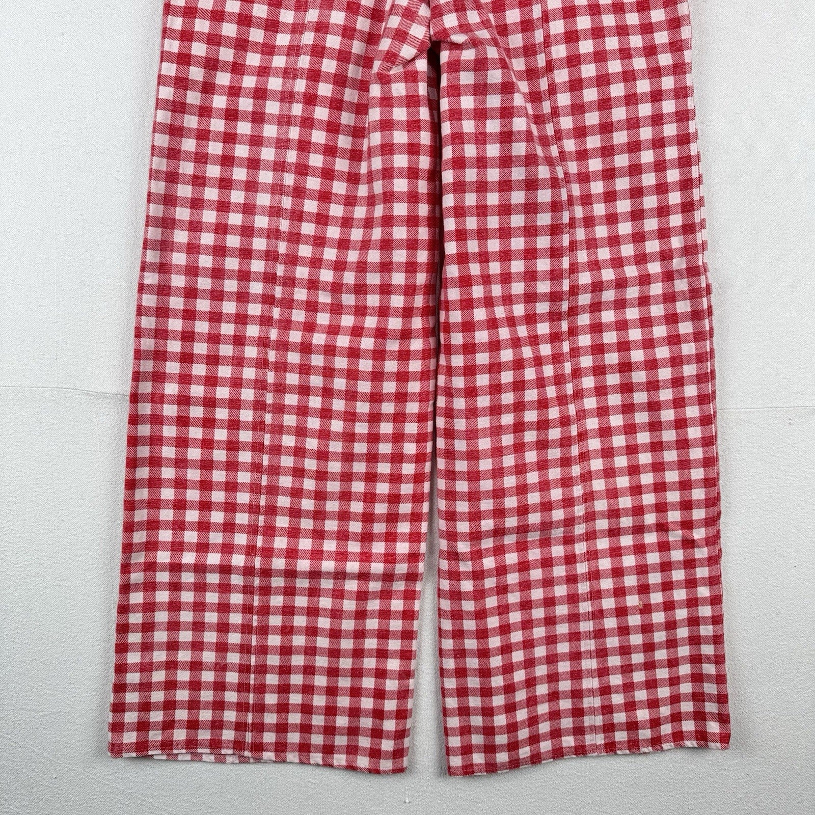 Vtg Gingham Womens 28x30 Wide 13” Leg High Waist Pants Red & White Patch Pockets