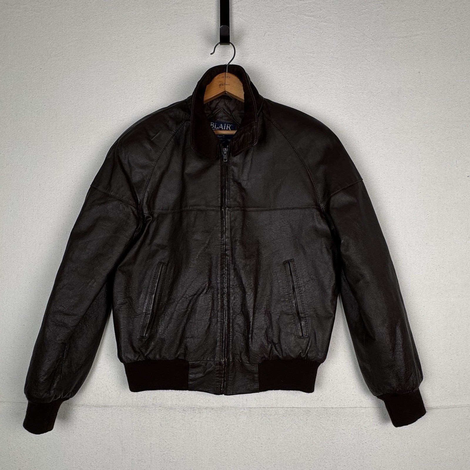 John Blair Leather Western Bomber Aviator Jacket Brown Mens’s Small