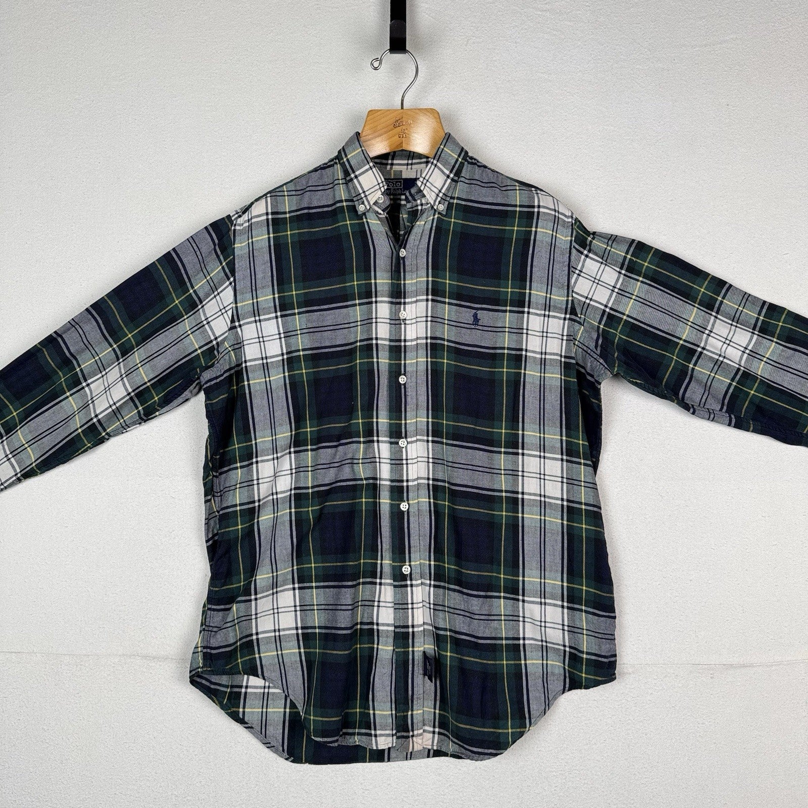 Ralph Lauren Button-Down Shirt Men Large Green Blue Oxford Long Sleeve Cotton