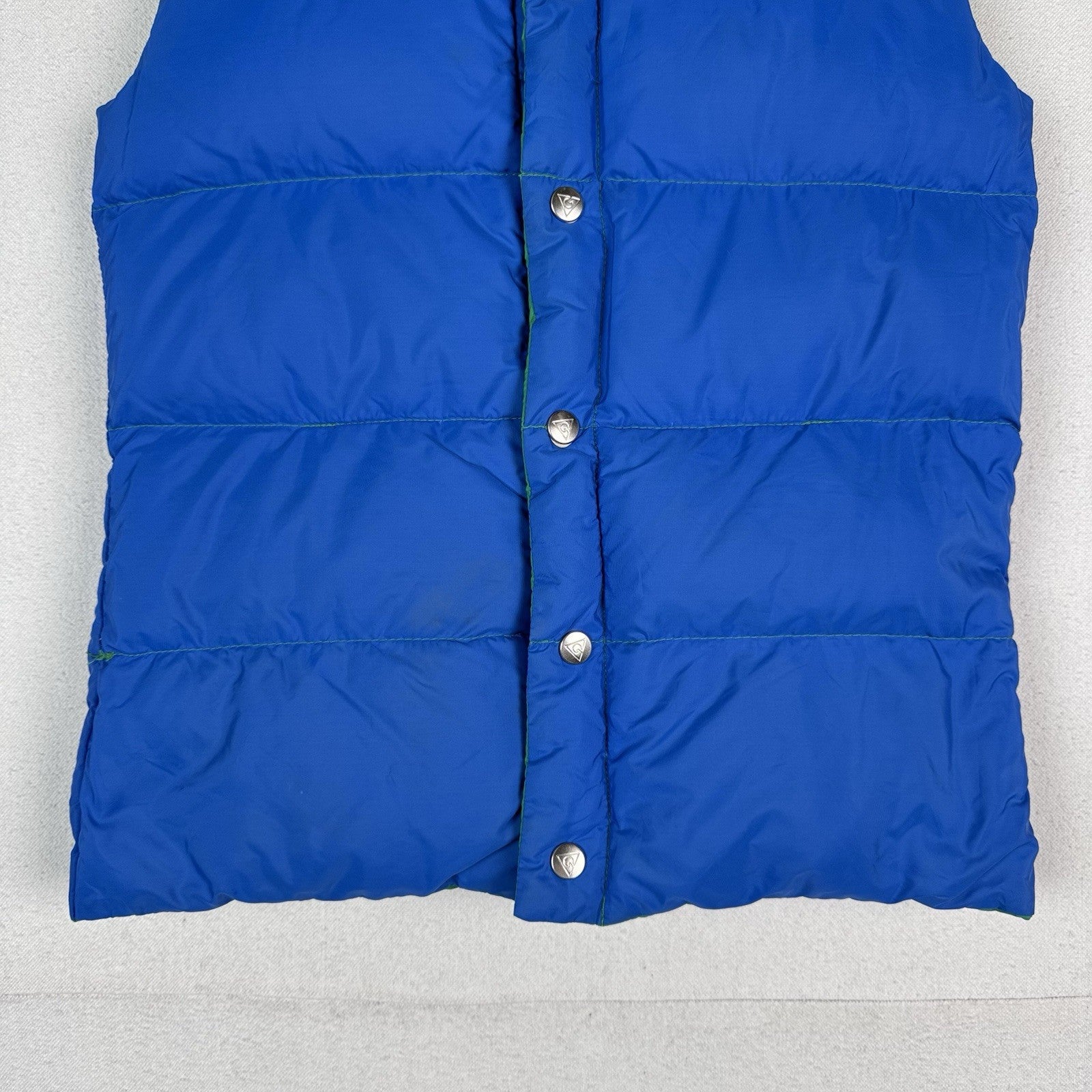 Vintage 70’s Gerry Goose Down Vest Reversible Blue Green Made USA XS (Youth L)
