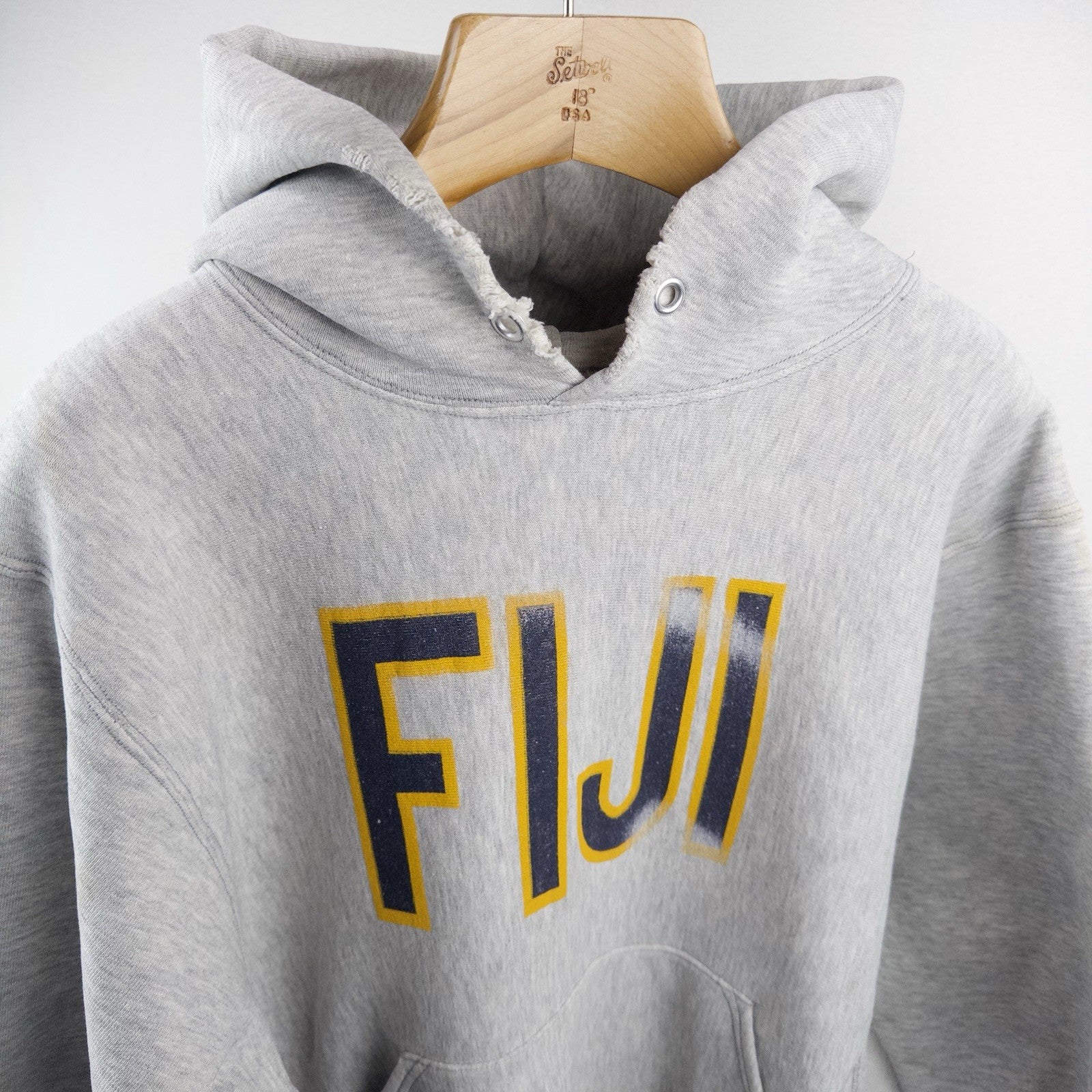 80s MacGregor Sand Knit FIJI Phi Gamma Delta Gray RW Hoodie Sweatshirt L USA