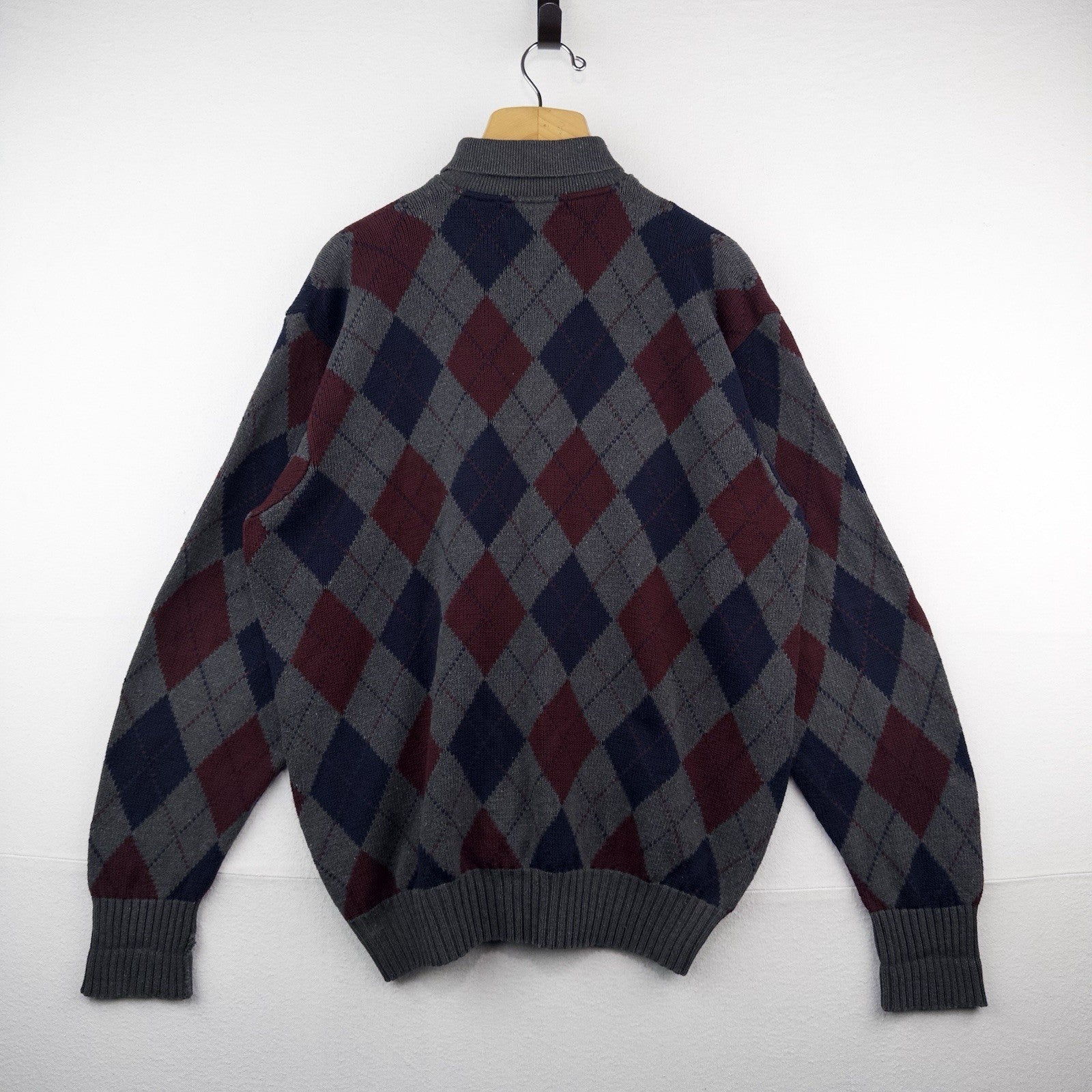90’s Vtg Polo Ralph Lauren Mens L Argyle 100% Cotton  Collared Sweater Blue Gray