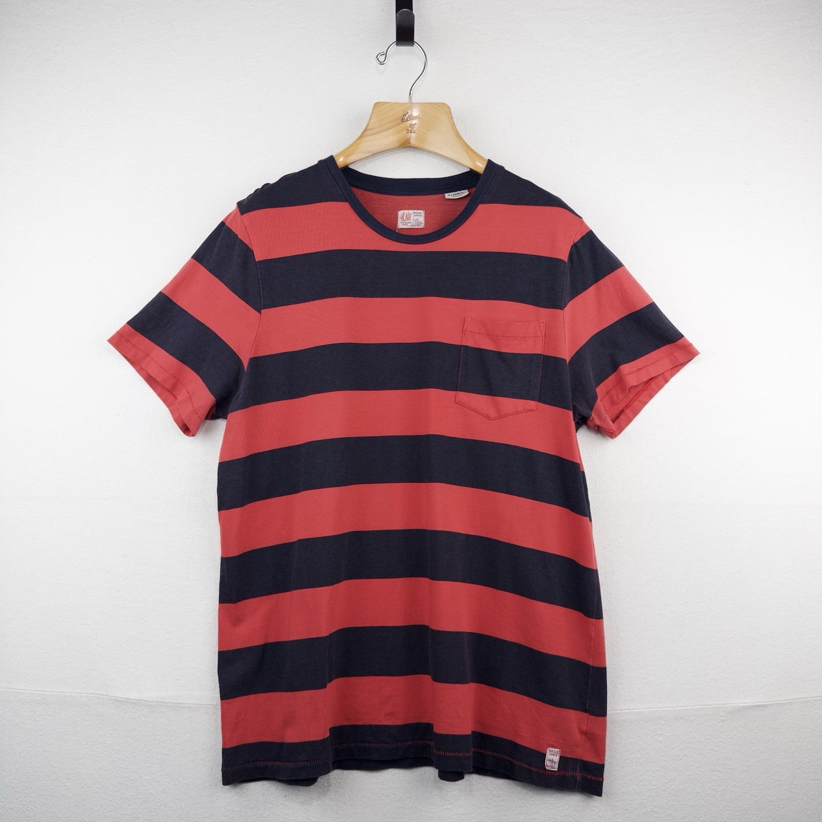 M.Nii Surf Pocket T-shirt Men’s XL Red Blue Striped Short Sleeve Cotton Made USA