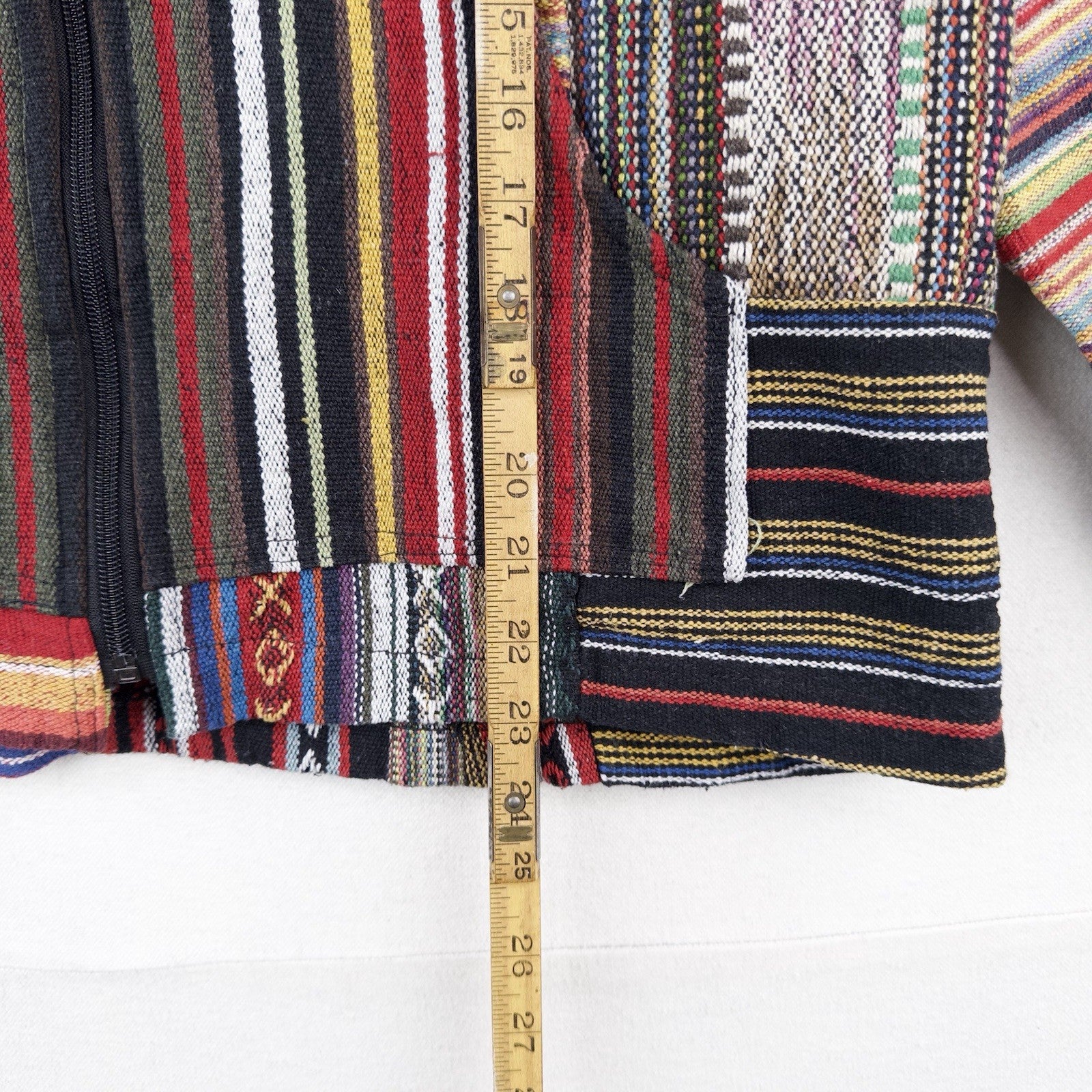 Vintage Patchwork Rug Baja Hoodie Full Zip Jacket Small Boho Festival