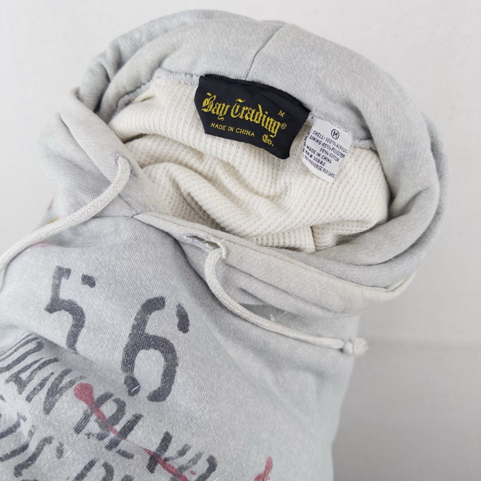Vtg Kindan Blvd. Athletic Dept Stencil Painted Thermal Lined Hoodie Grey Medium