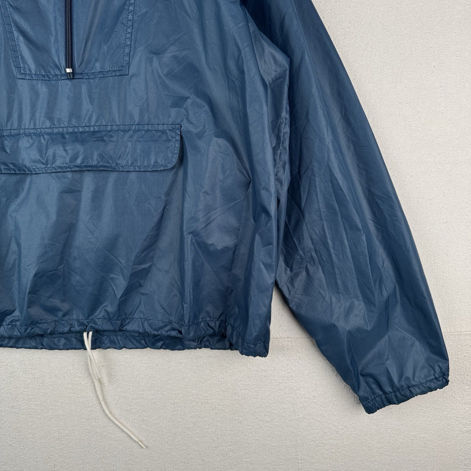 70’s Vtg Lacoste Izod Packable Windbreaker Men's L Kangaroo Pouch 1/4 Zip Blue