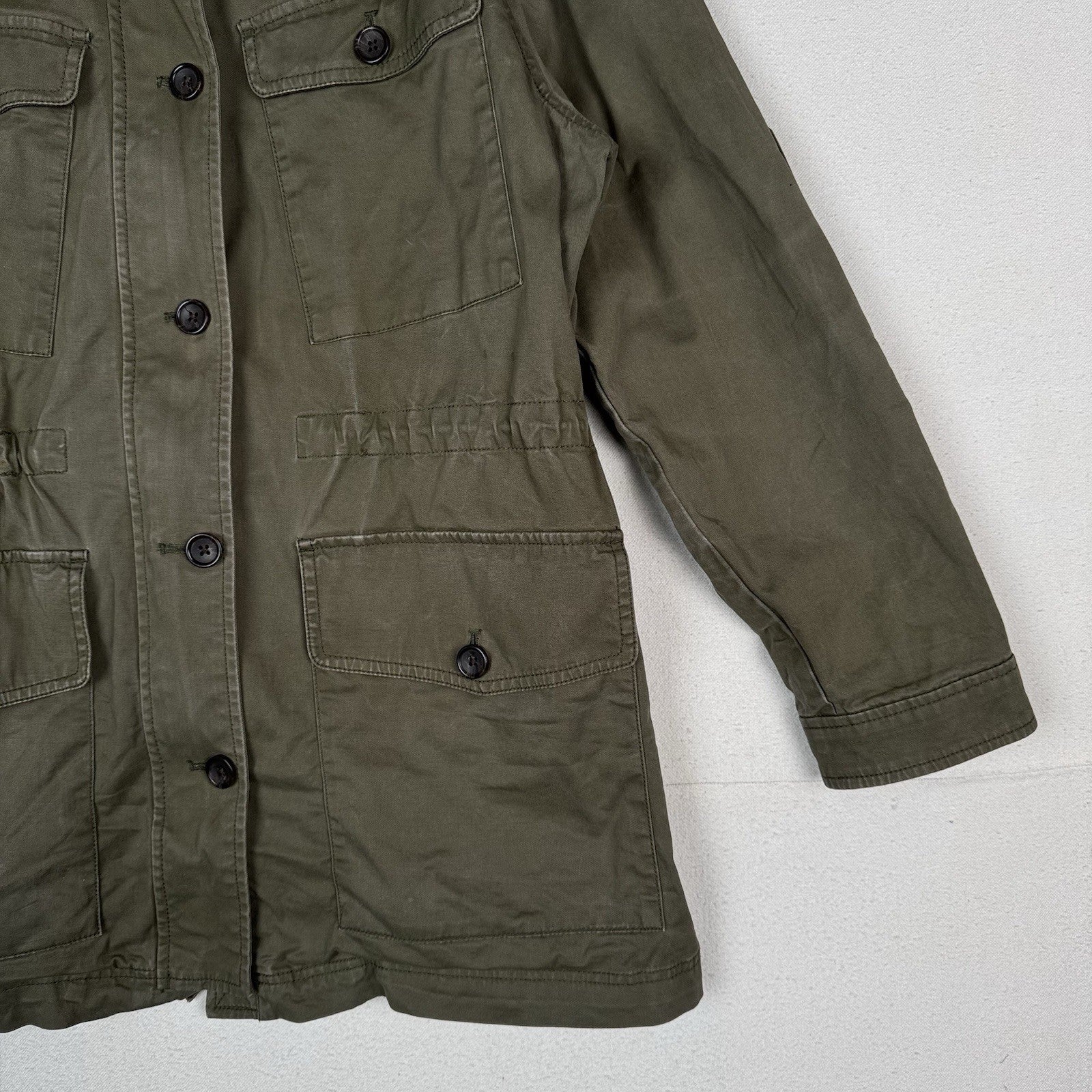 Banana Republic Military Jacket Womens XL 4-Pockets Green Cinch Waist *Read