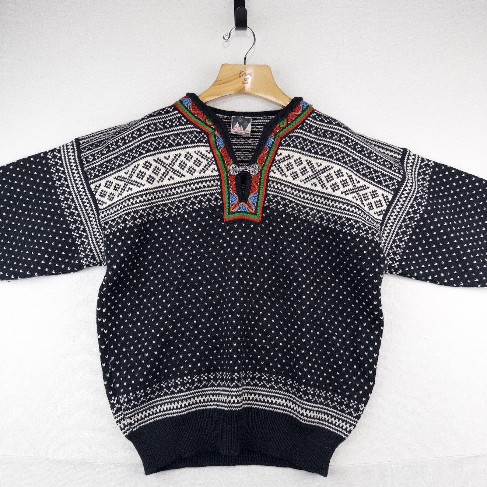 80’s Vtg Dale of Norway Pullover Sweater Men’s Large Fair Isle Wool Knit Black