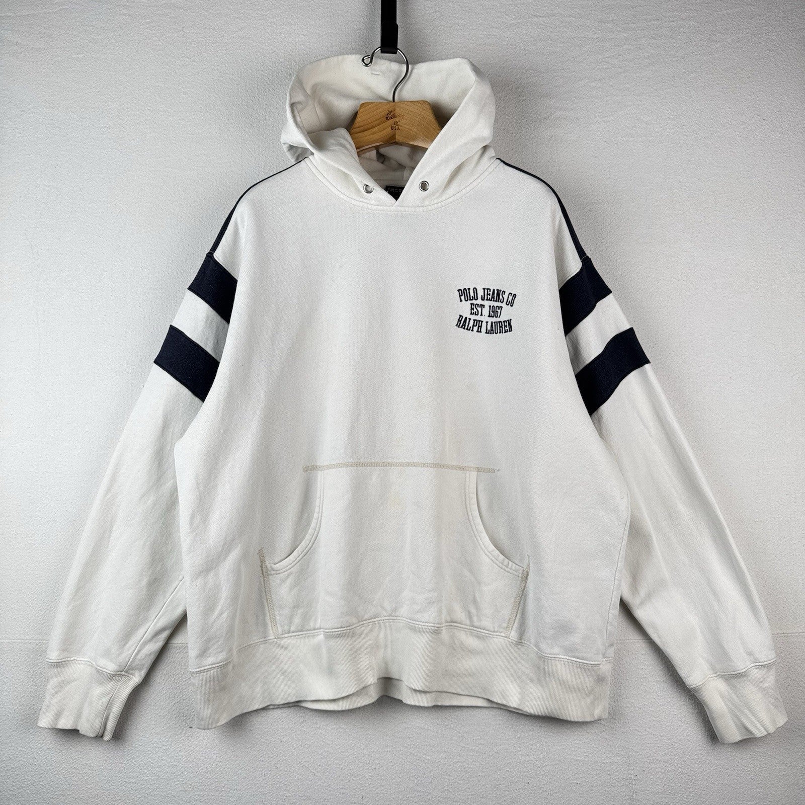 Polo Jeans Co. Ralph Lauren Men's XL X-Large Hooded Sweatshirt White Blue *Read
