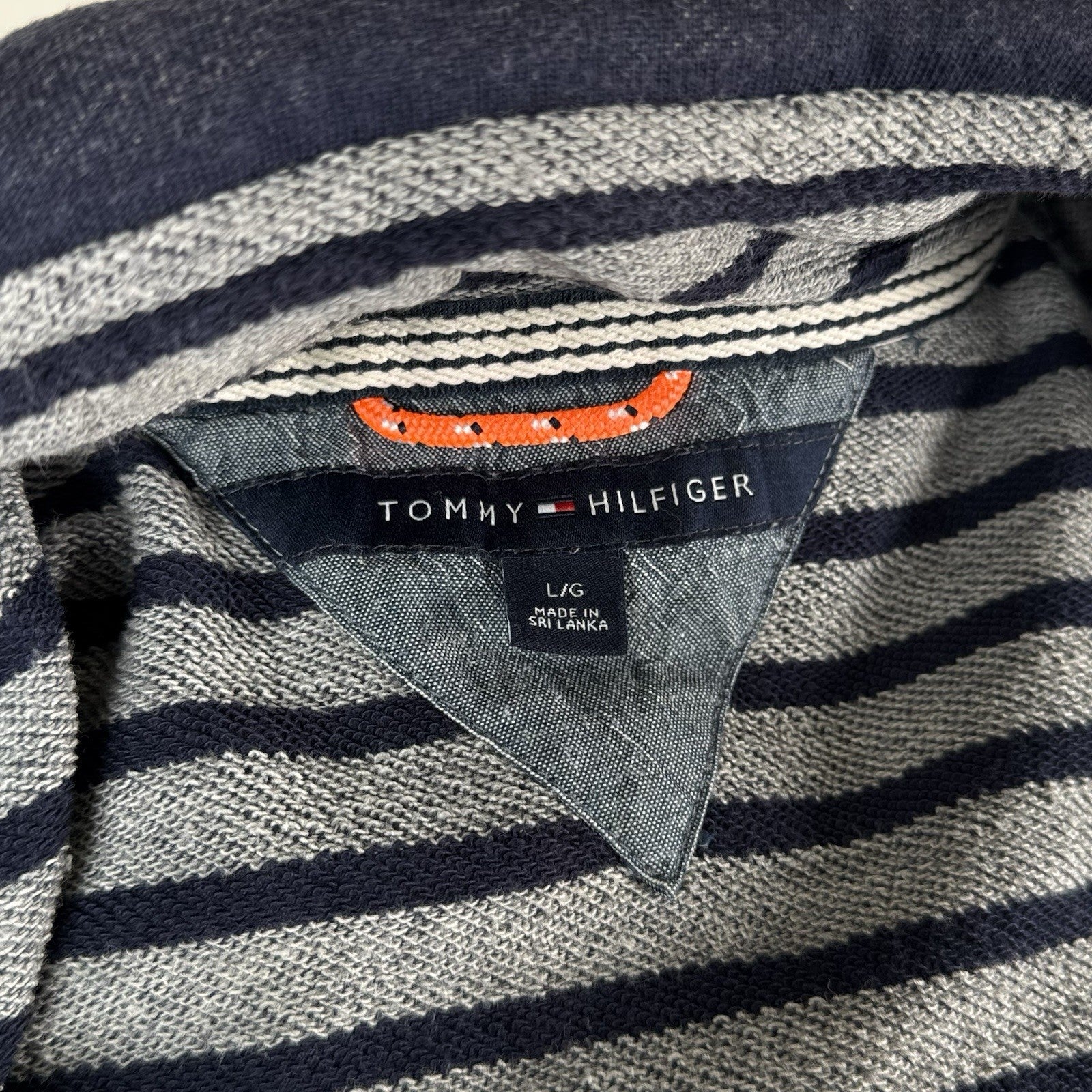 Tommy Hilfiger Navy Orange Women's Large Cotton Jacket Stowaway Hood