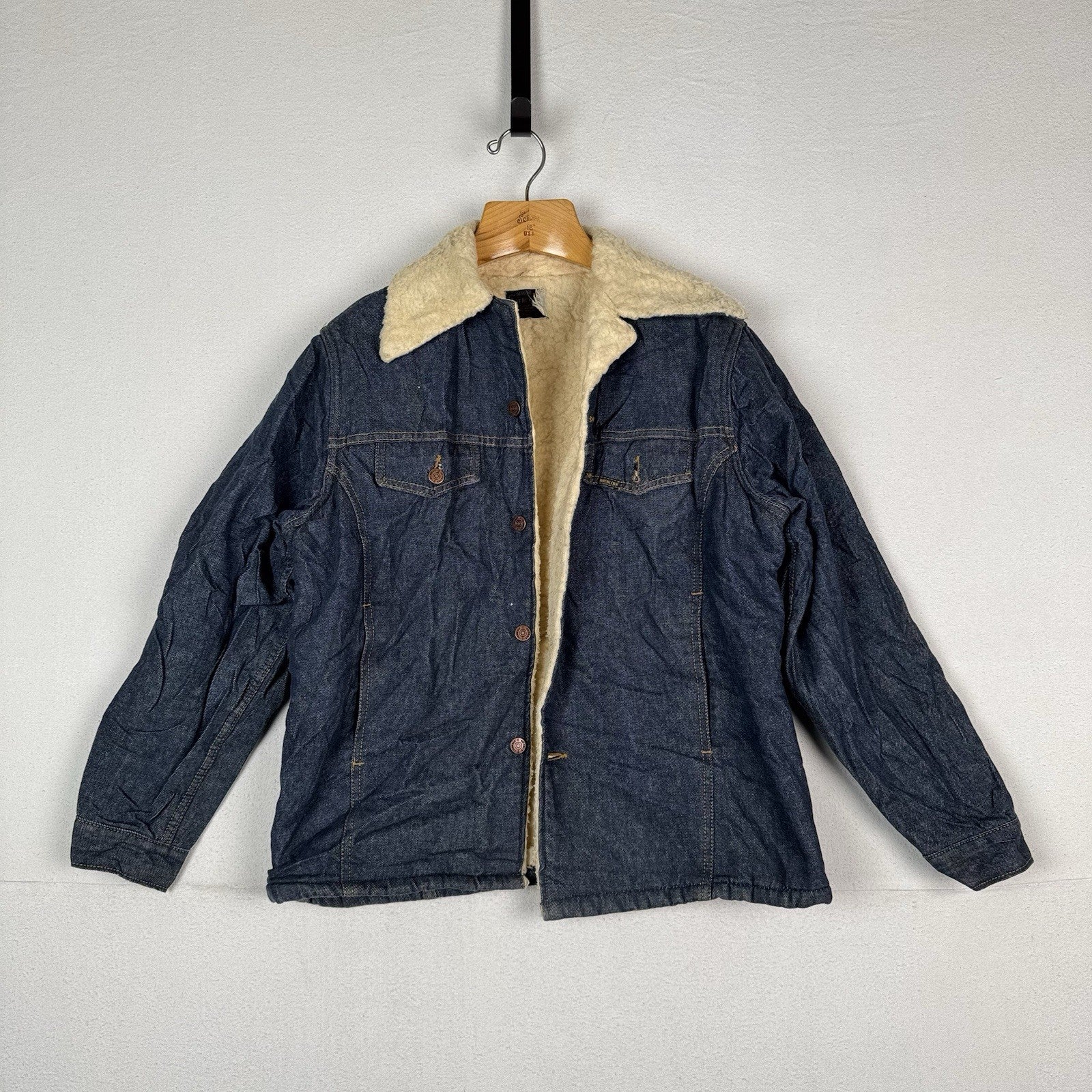 Vintage Sears Roebucks 70's Denim Sherpa Lined USA Western Jacket 44R *Unwashed