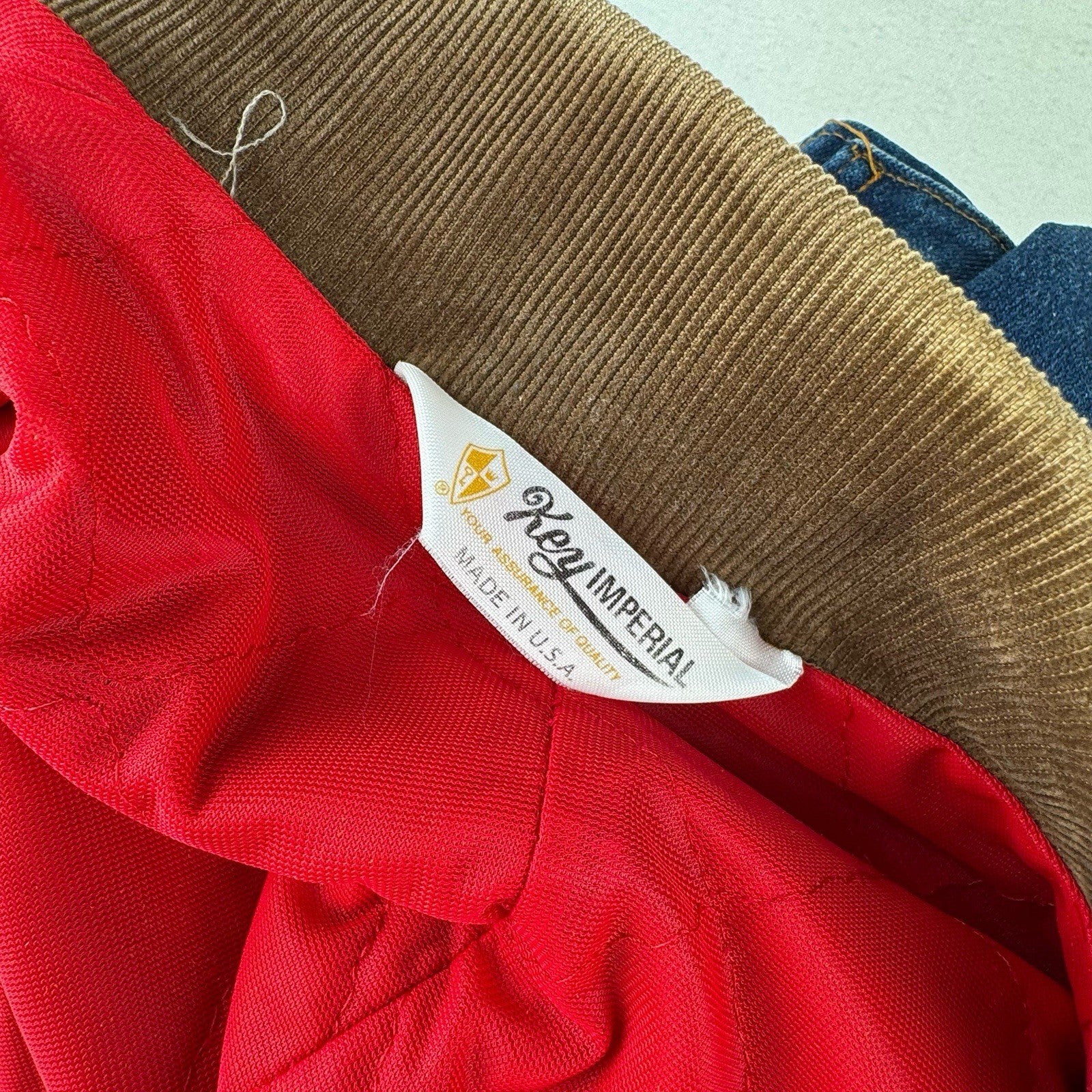 70’s Vtg Key Imperial Denim Jacket Men’s 44 Long Brown Corduroy Collar Made USA