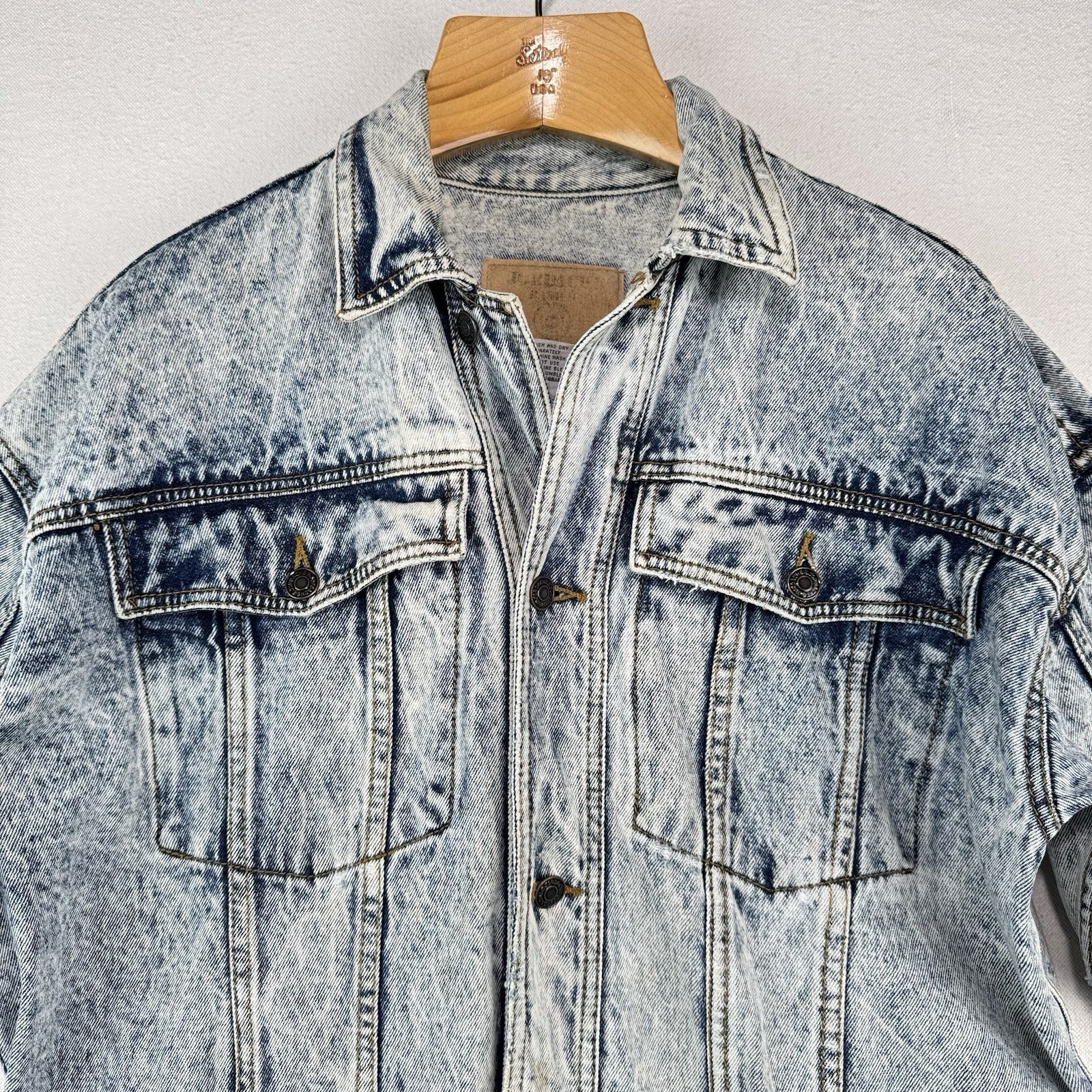 80s Vtg Jordache Acid Wash Light Blue Denim Jacket Long 3/4" Sleeve Women's S