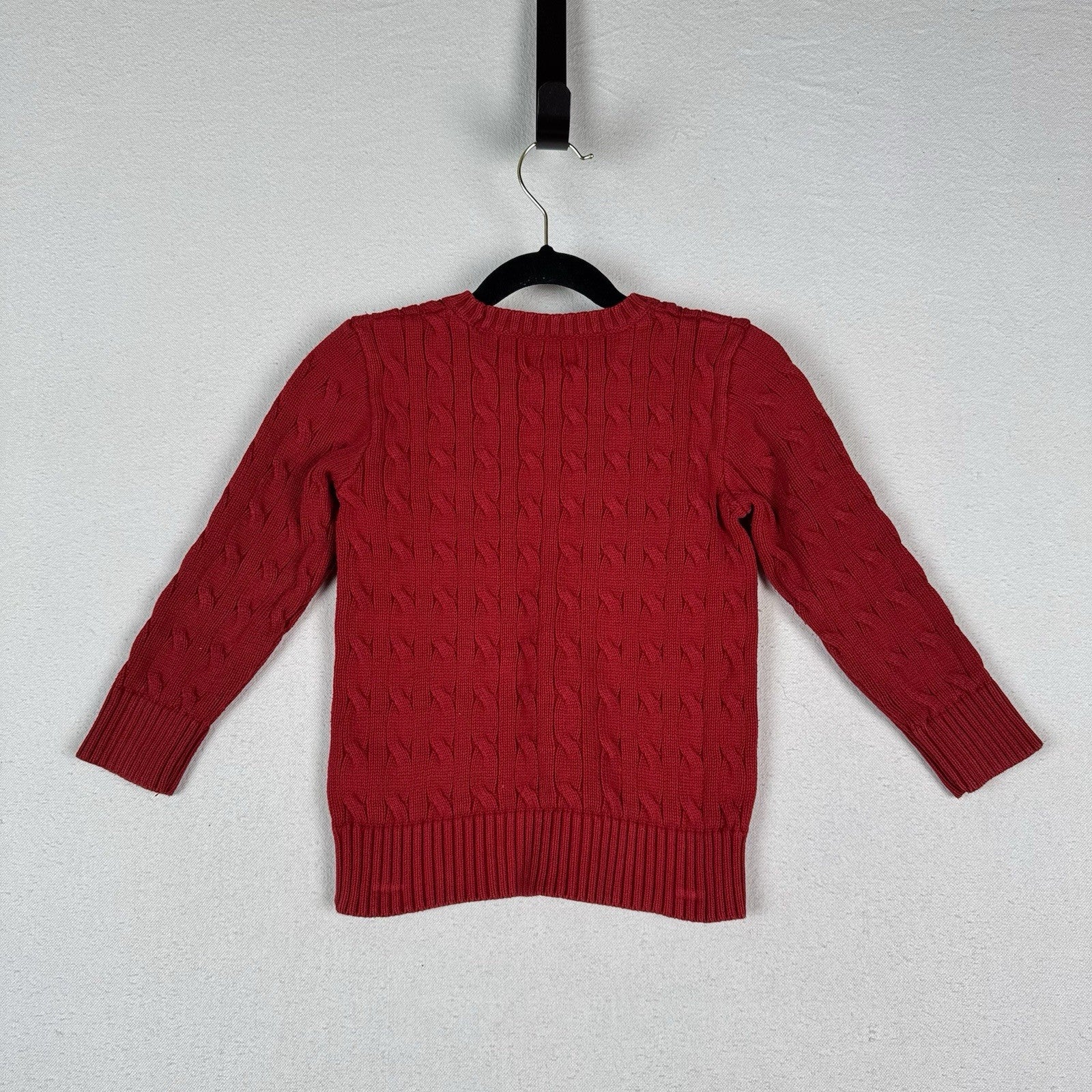 Ralph Lauren Polo Sweater Kids Boys 6 Red Pullover Pony Logo Preppy Cable Knit