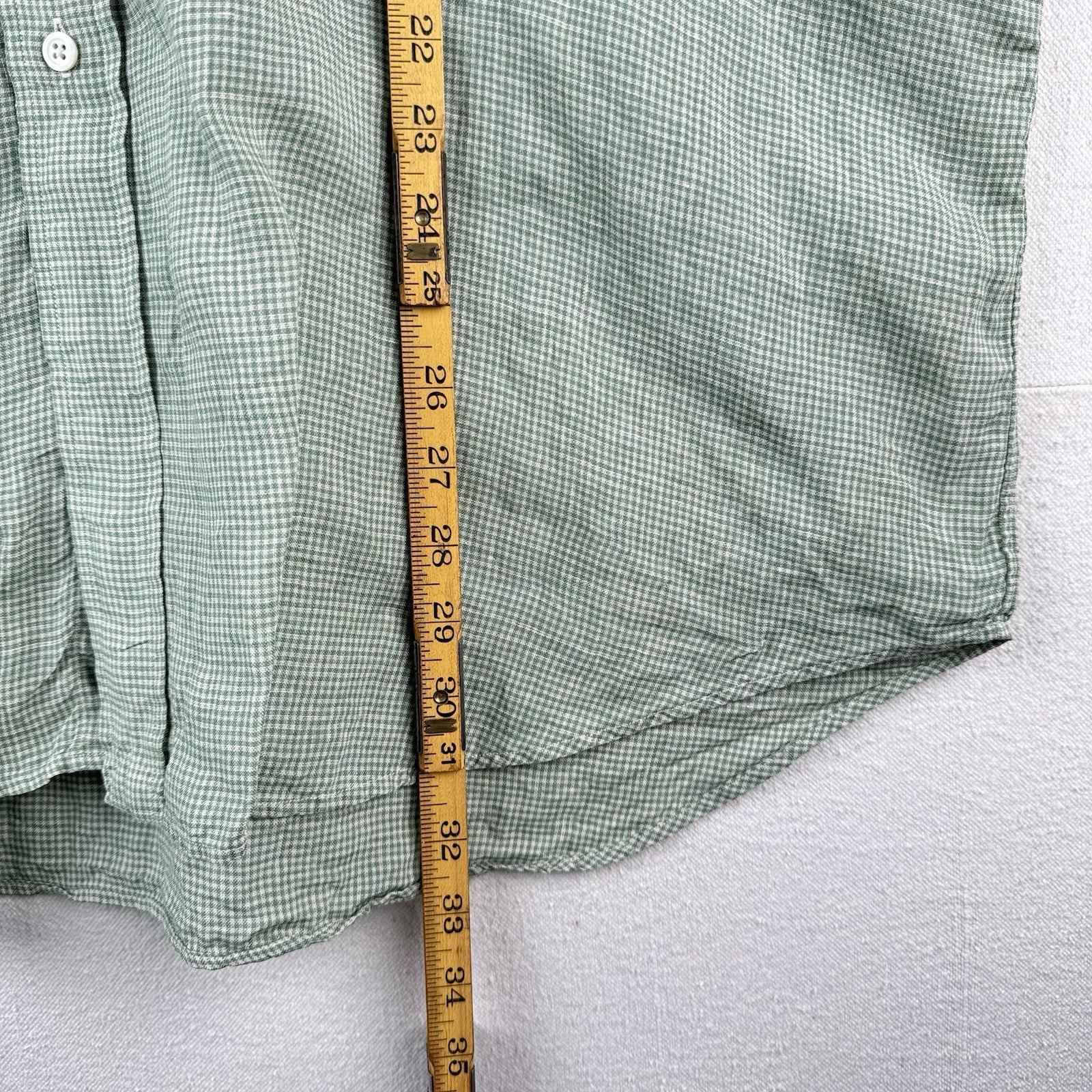 Vintage Ralph Lauren Mens XXL Green Plaid 100% Linen Short Sleeve Shirt