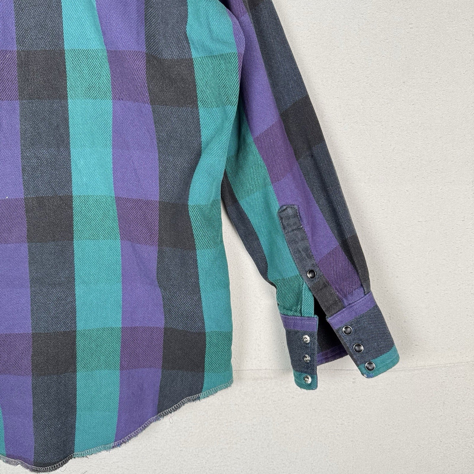 Vtg Wrangler Striped Mens L 16.5x33 Shirt Black Purple Teal Western X-Long Tails
