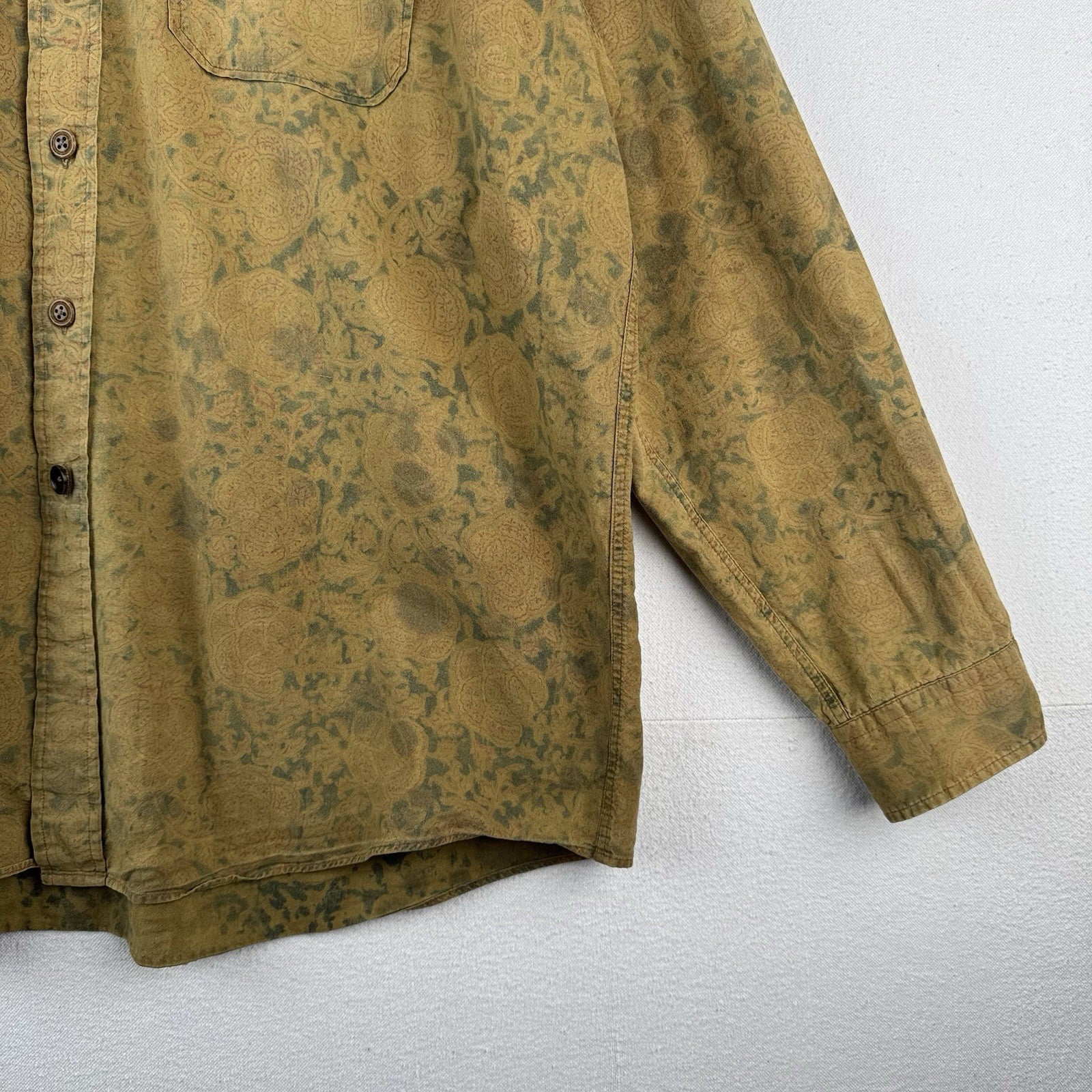 90’s Vtg Polo Ralph Lauren Safari Paisley Ink Wash Floral Button Shirt Mens 2XL